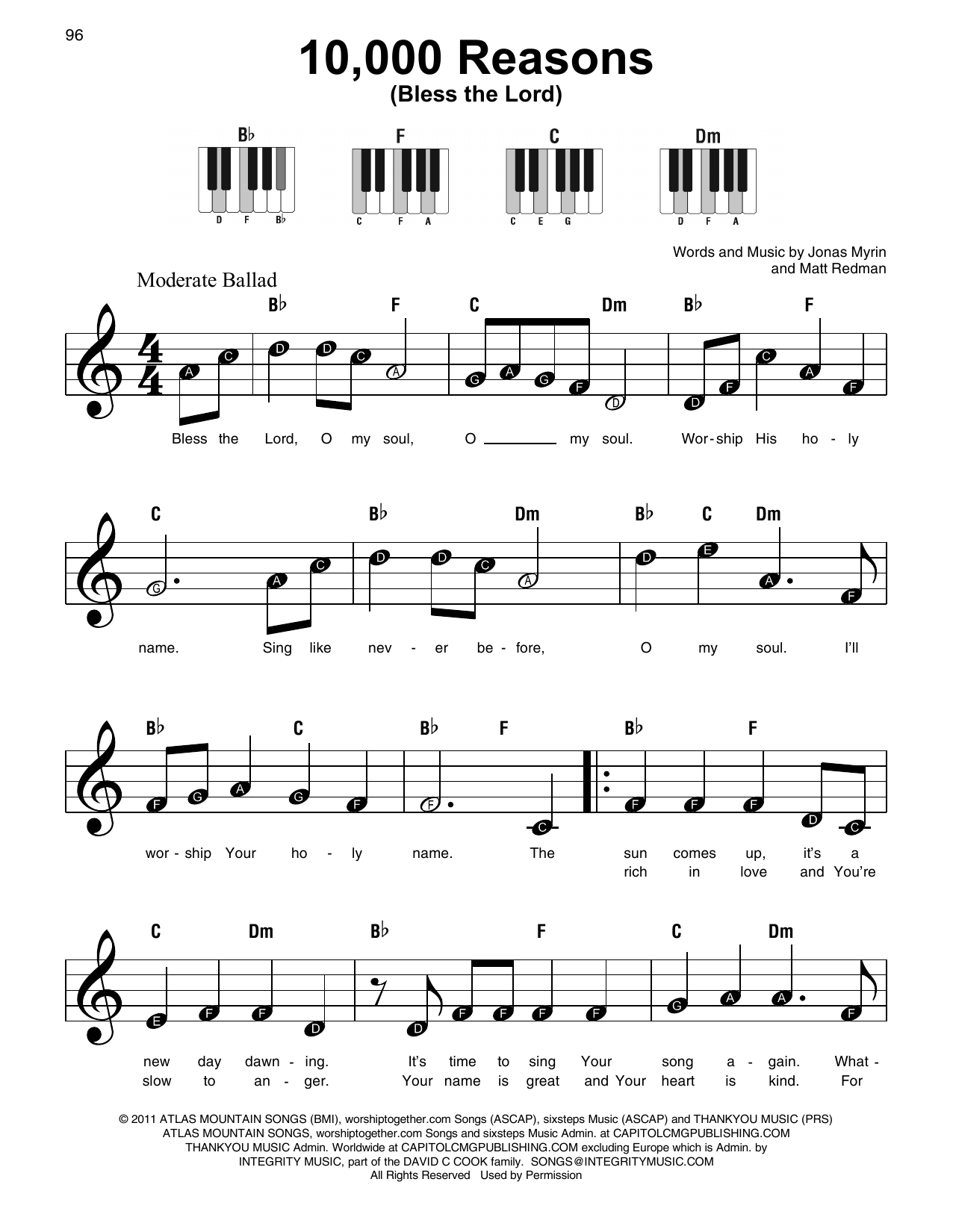 10 000 Reasons Bless The Lord By Matt Redman Sheet Music For Super Easy Piano At Sheet Music Direct