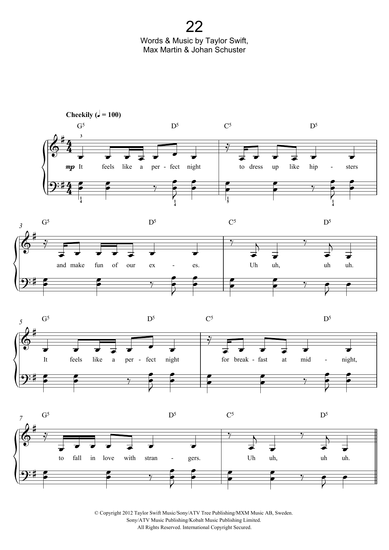 22 Sheet Music By Taylor Swift For Piano Keyboard Noteflight
