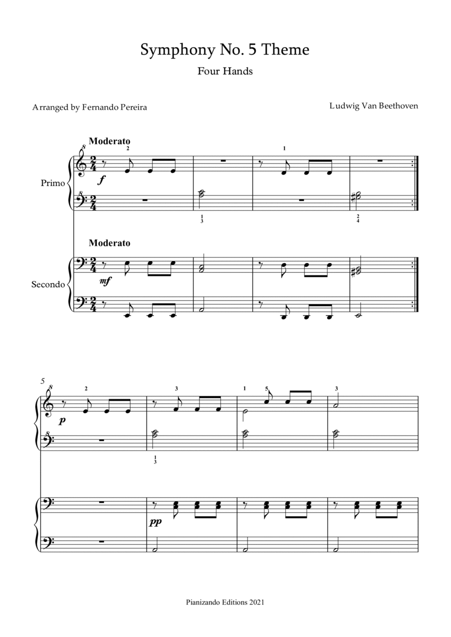 5th Symphony Four Hands easy arr Pianizando By Ludwig Van Beethoven Sheet Music For Easy Piano At Sheet Music Direct