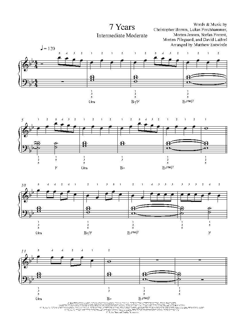 7 Years By Lukas Graham Sheet Music Lesson Intermediate Level