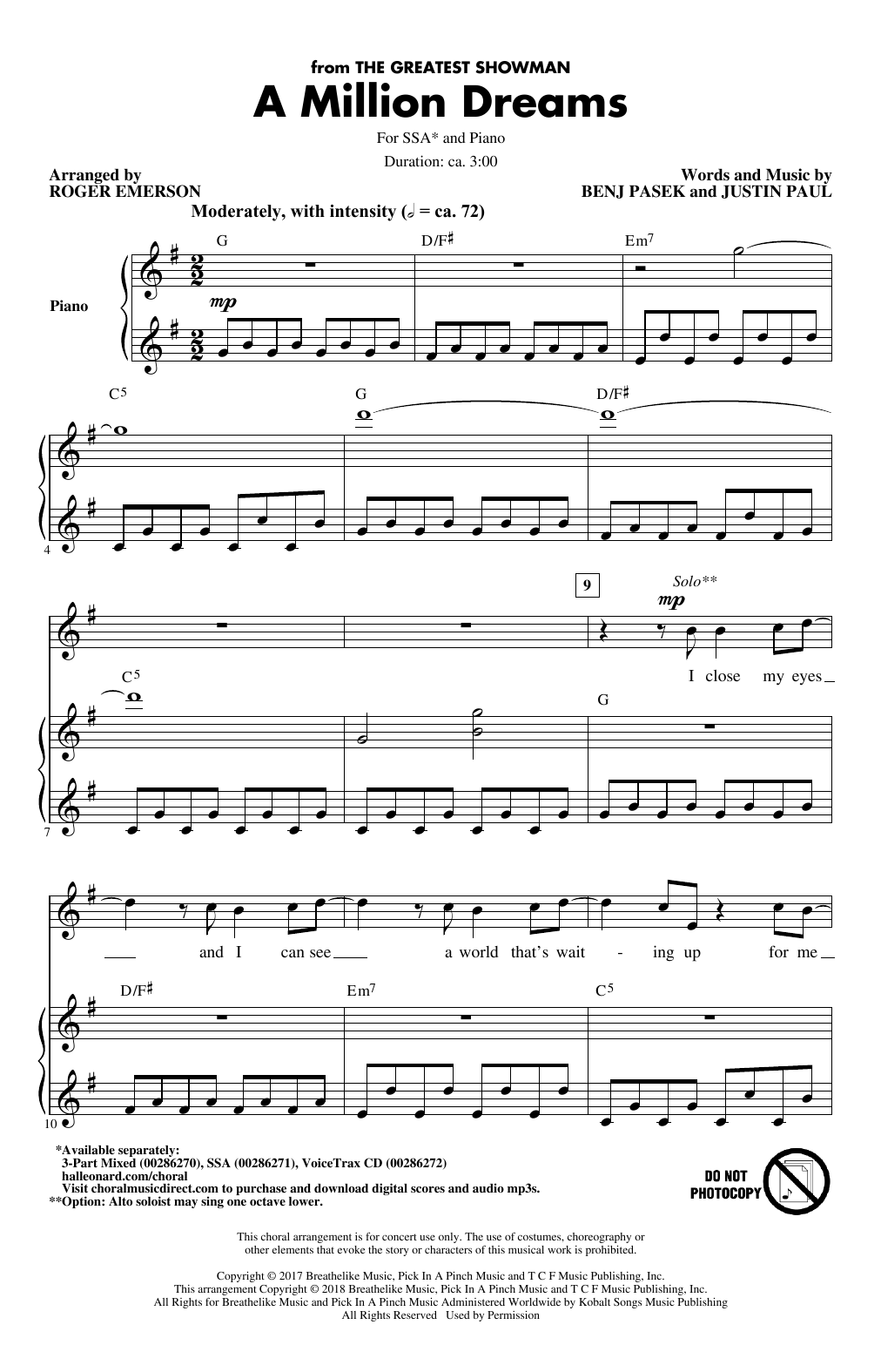 A Million Dreams from The Greatest Showman arr Roger Emerson By Pasek Paul Sheet Music For SSA Choir At Sheet Music Direct A Million Dreams from The Greatest Showman arr Roger Emerson By Pasek Paul Sheet Music For SSA Choir At Sheet Music Direct
