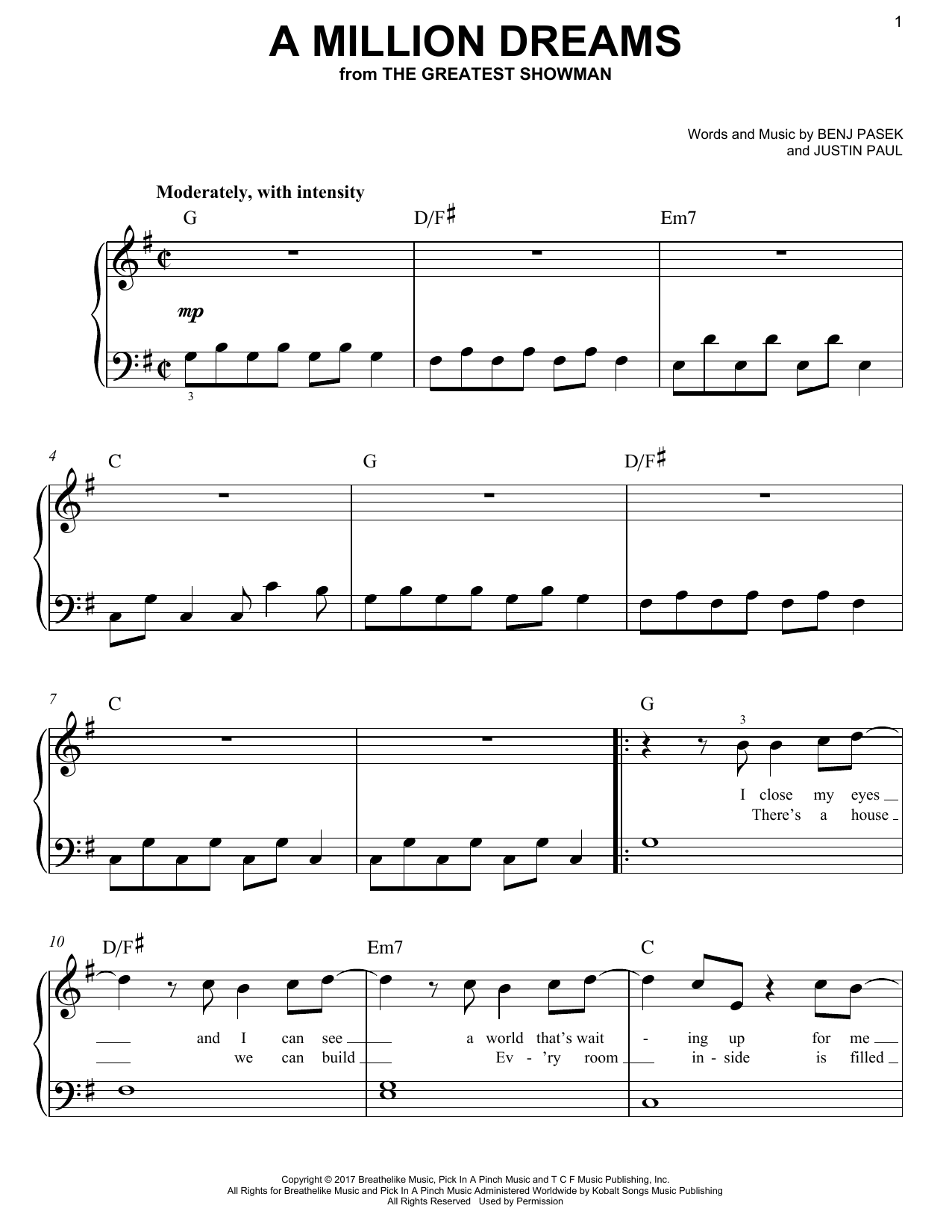 a million dreams piano sheet music a million dreams piano sheet music