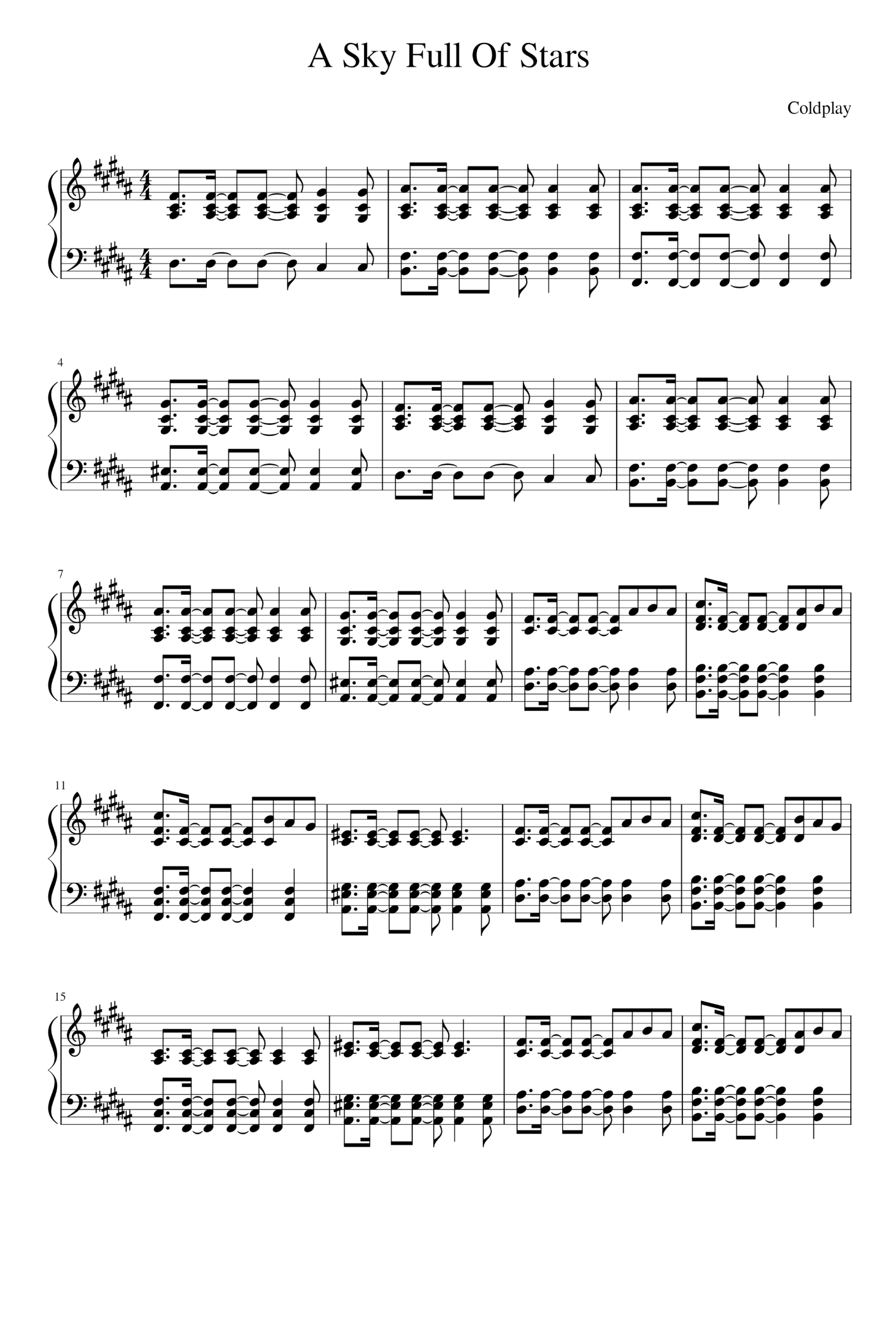 sky full of stars piano sheet music sky full of stars piano sheet music