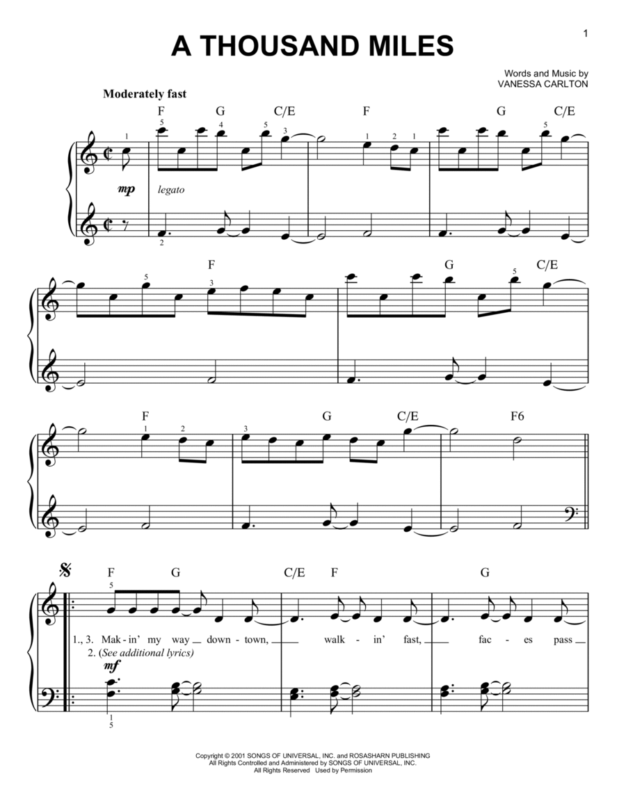 A Thousand Miles By Vanessa Carlton Easy Piano Digital Sheet Music Sheet Music Plus A Thousand Miles By Vanessa Carlton Easy Piano Digital Sheet Music Sheet Music Plus