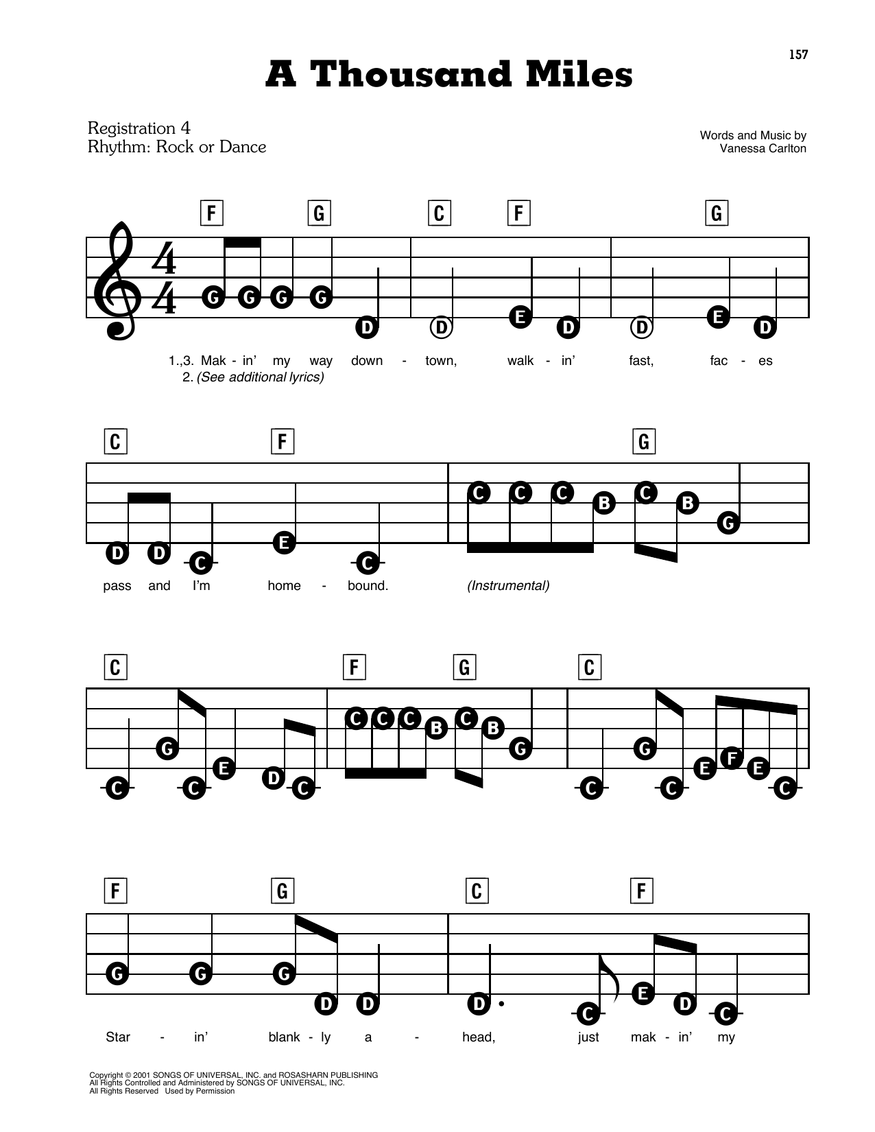 A Thousand Miles By Vanessa Carlton Sheet Music For E Z Play Today At Sheet Music Direct