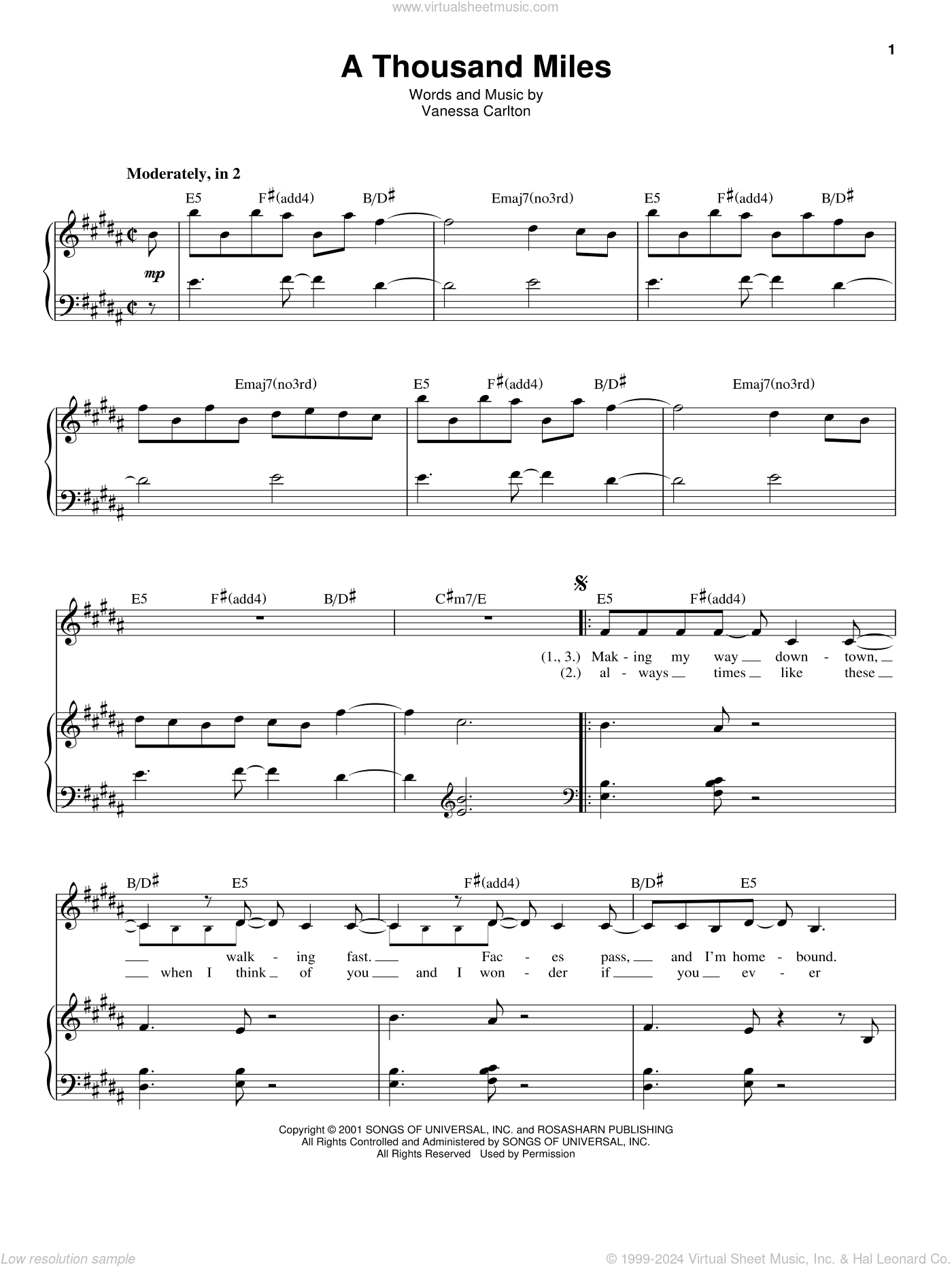 thousand miles piano sheet music