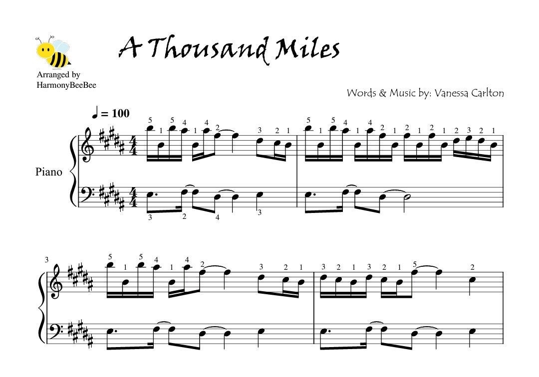 A Thousand Miles Vanessa Carlton Piano Sheet Music With Note Names Finger Numbers Lyrics Etsy A Thousand Miles Vanessa Carlton Piano Sheet Music With Note Names Finger Numbers Lyrics Etsy