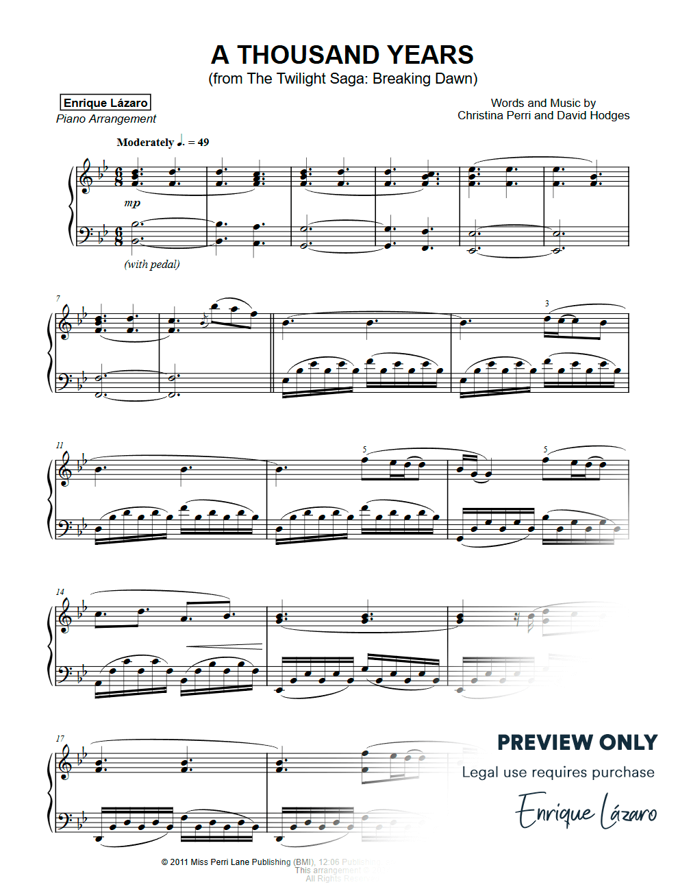 A Thousand Years Christina Perri Piano Sheet Music Enrique L zaro Pianist Arranger Official Website A Thousand Years Christina Perri Piano Sheet Music Enrique L zaro Pianist Arranger Official Website