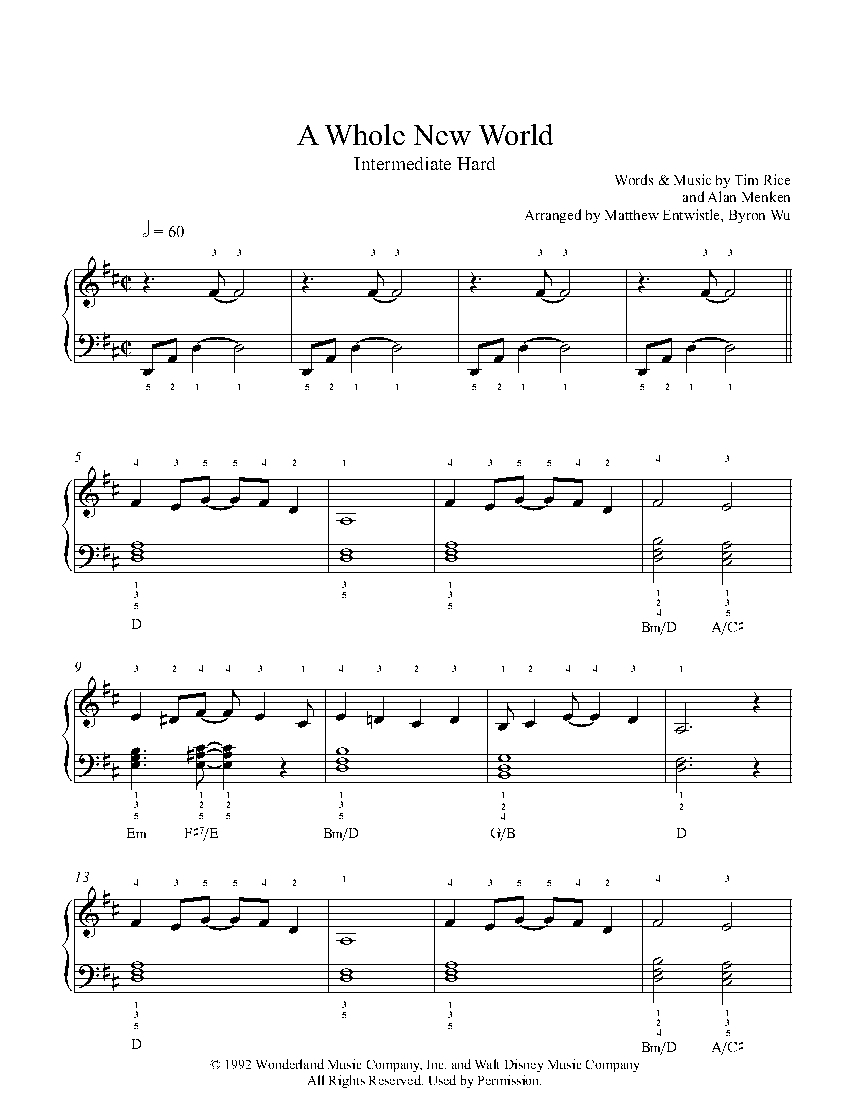 a whole new world piano sheet music