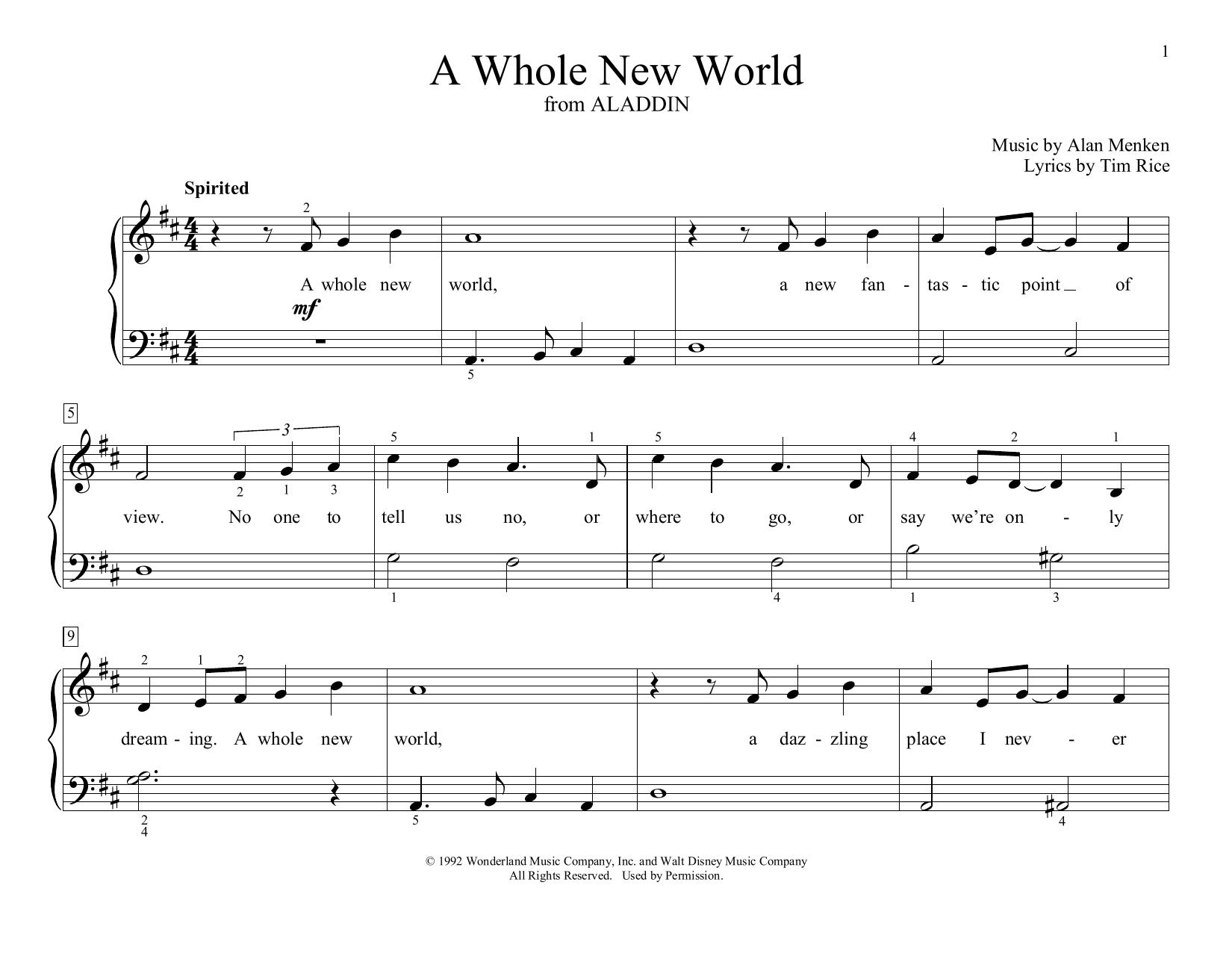 A Whole New World from Aladdin arr Christopher Hussey By Alan Menken Tim Rice Sheet Music For Educational Piano At Sheet Music Direct