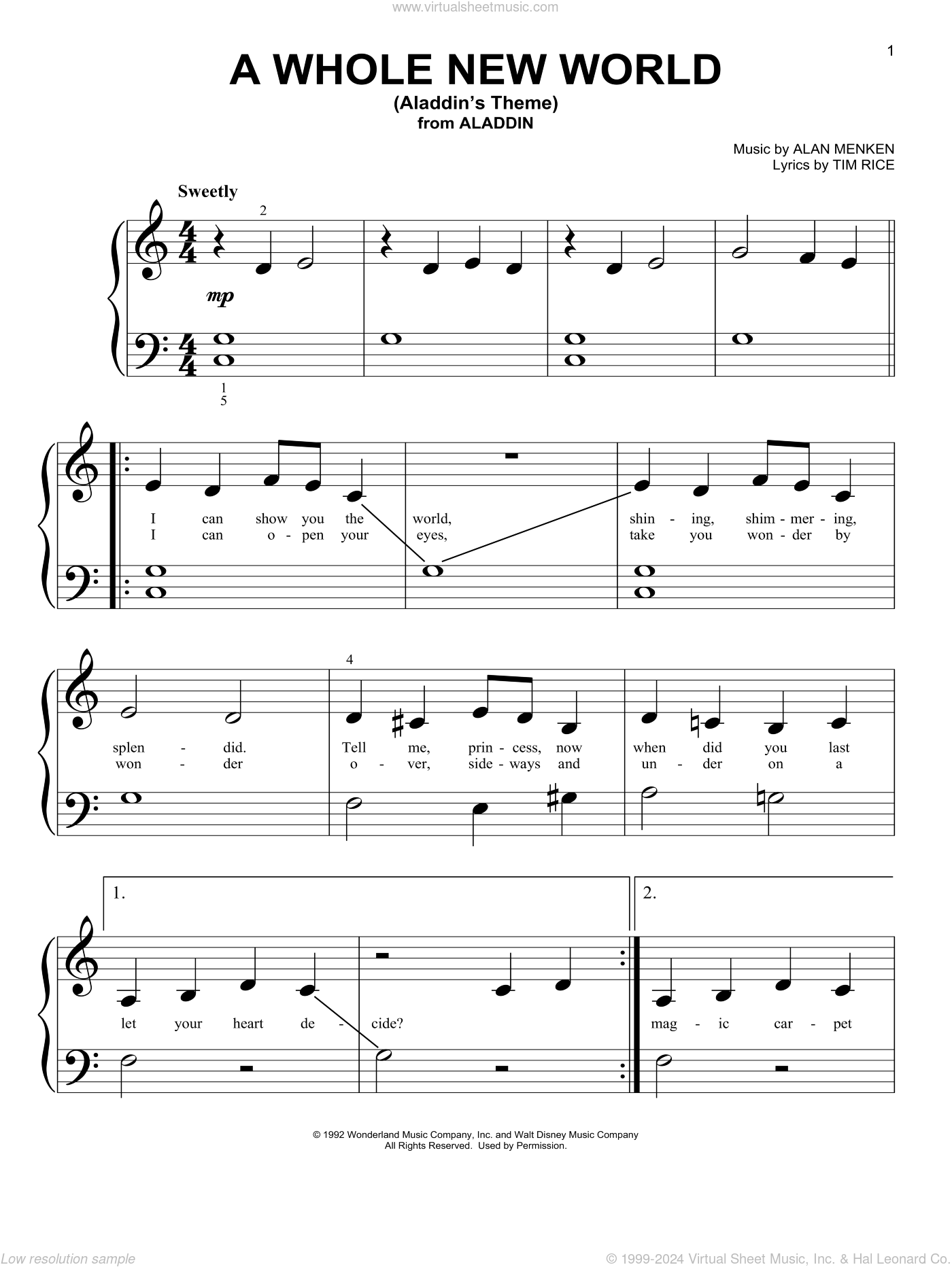 A Whole New World from Aladdin Sheet Music For Piano Solo big Note Book A Whole New World from Aladdin Sheet Music For Piano Solo big Note Book