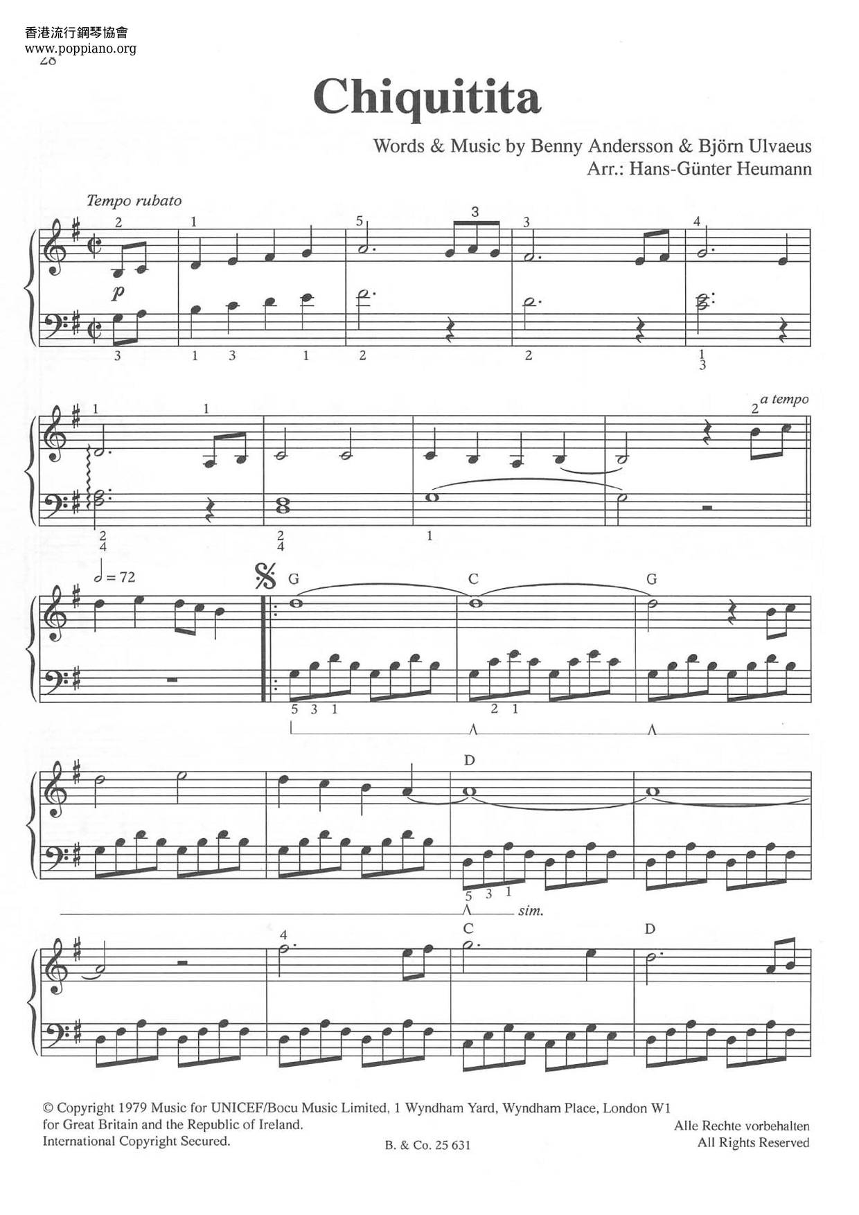 ABBA Chiquitita Sheet Music Pdf Free Score Download ABBA Chiquitita Sheet Music Pdf Free Score Download
