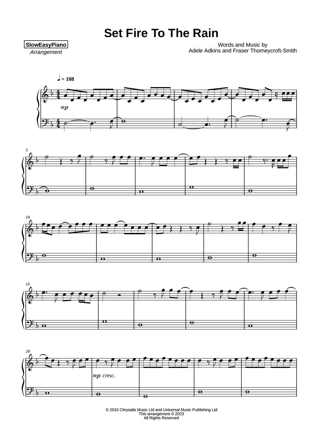 Adele Set Fire To The Rain EASY Claivert s Piano X SlowEasyPiano Adele Set Fire To The Rain EASY Claivert s Piano X SlowEasyPiano