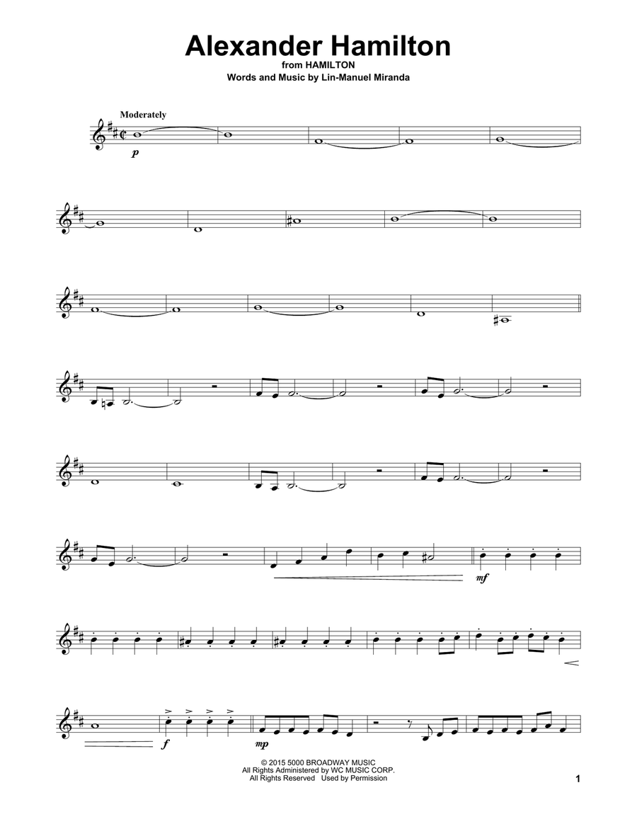 alexander hamilton piano sheet music