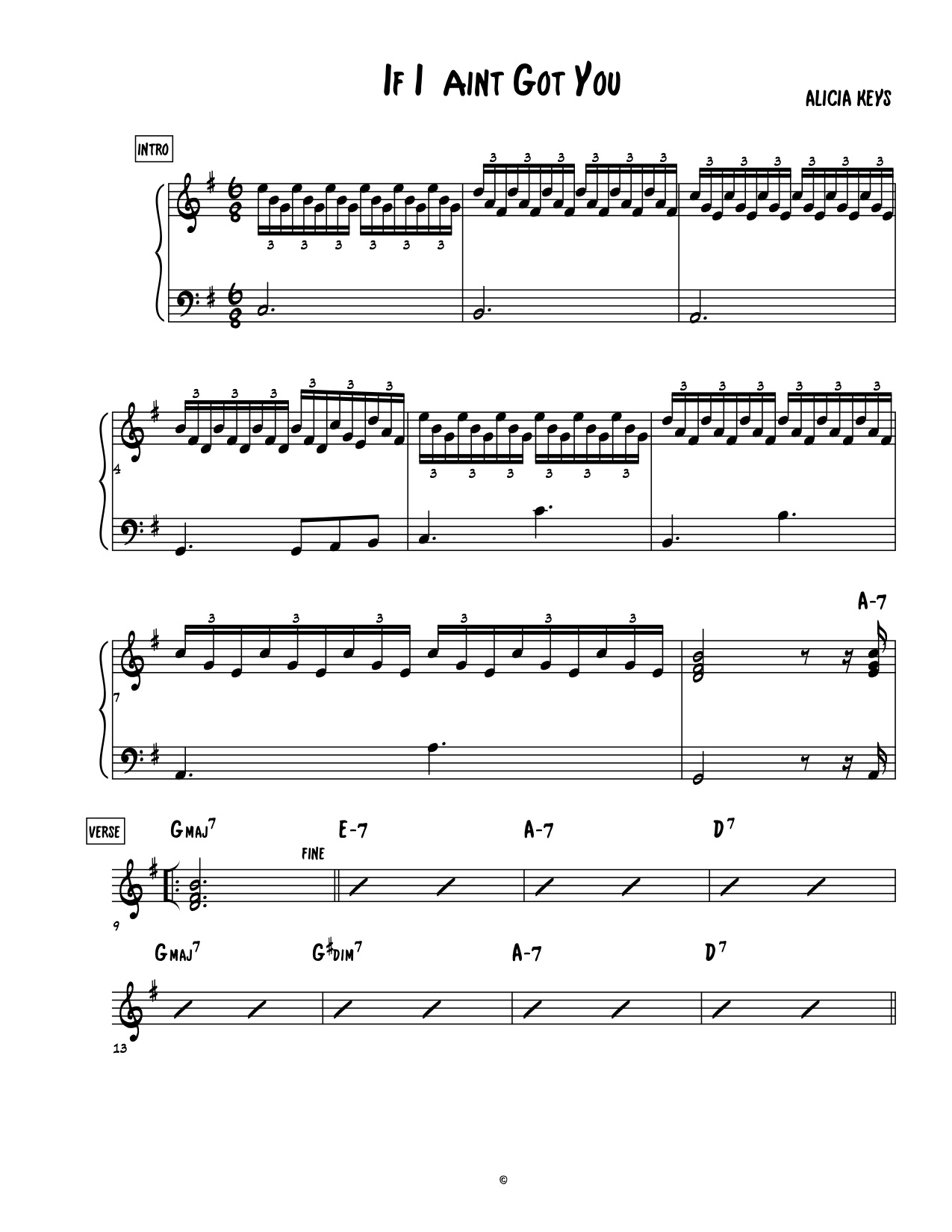 Alicia Keys If I Ain t Got You Piano Music 