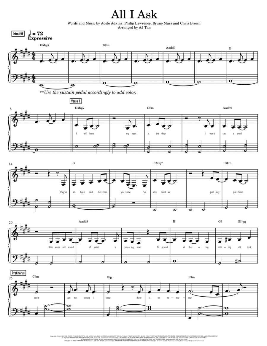 All I Ask By Adele Easy Piano Digital Sheet Music Sheet Music Plus