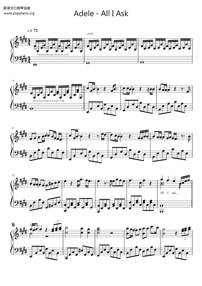  All I Ask Sheet Music Piano Score Free PDF Download HK Pop Piano Academy