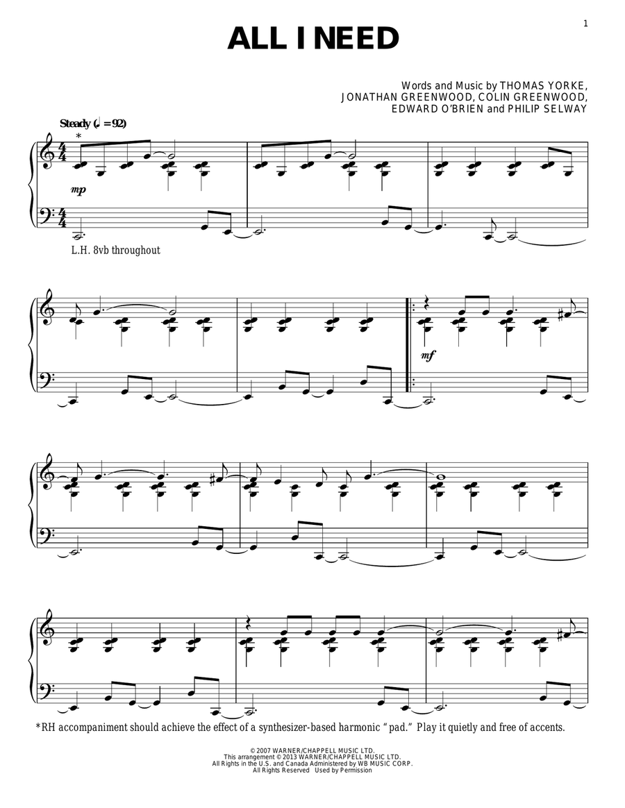 All I Need By Radiohead Piano Solo Digital Sheet Music Sheet Music Plus All I Need By Radiohead Piano Solo Digital Sheet Music Sheet Music Plus