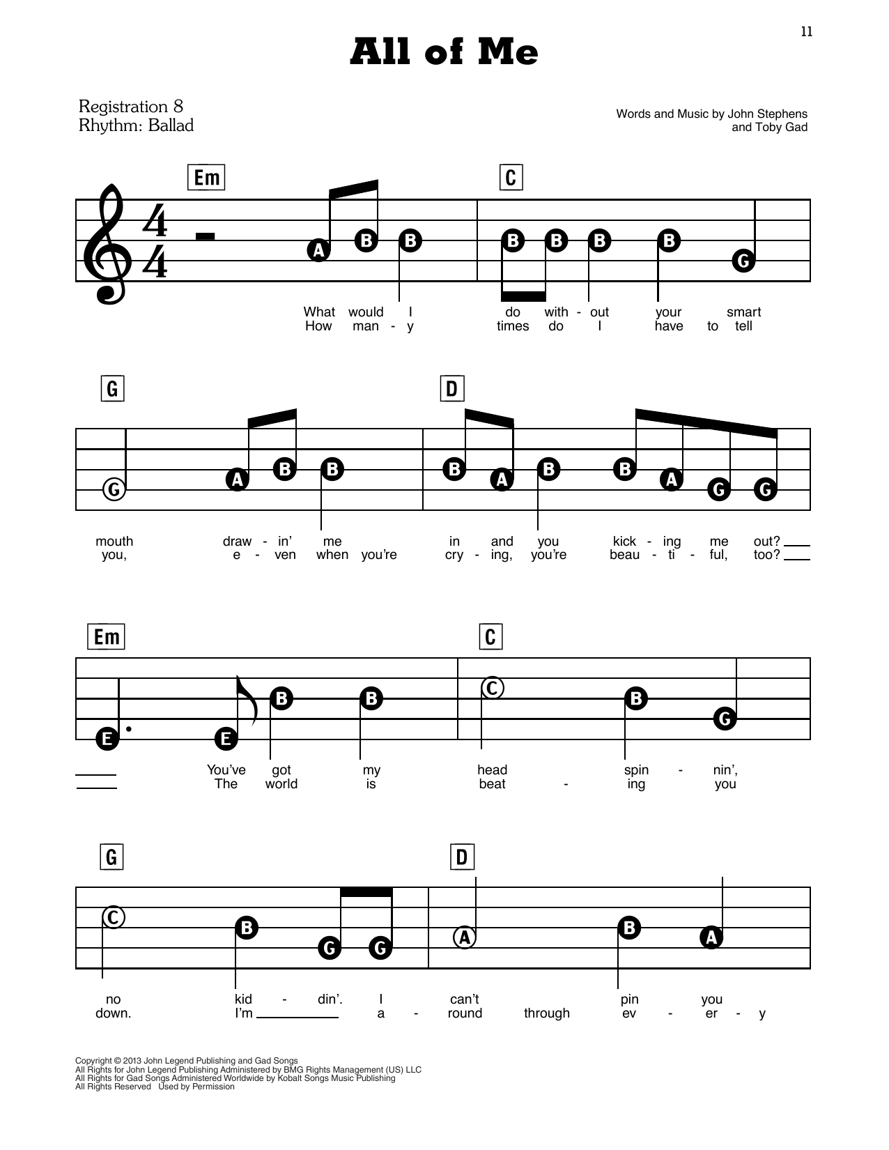 All Of Me By John Legend Sheet Music For E Z Play Today At Sheet Music Direct