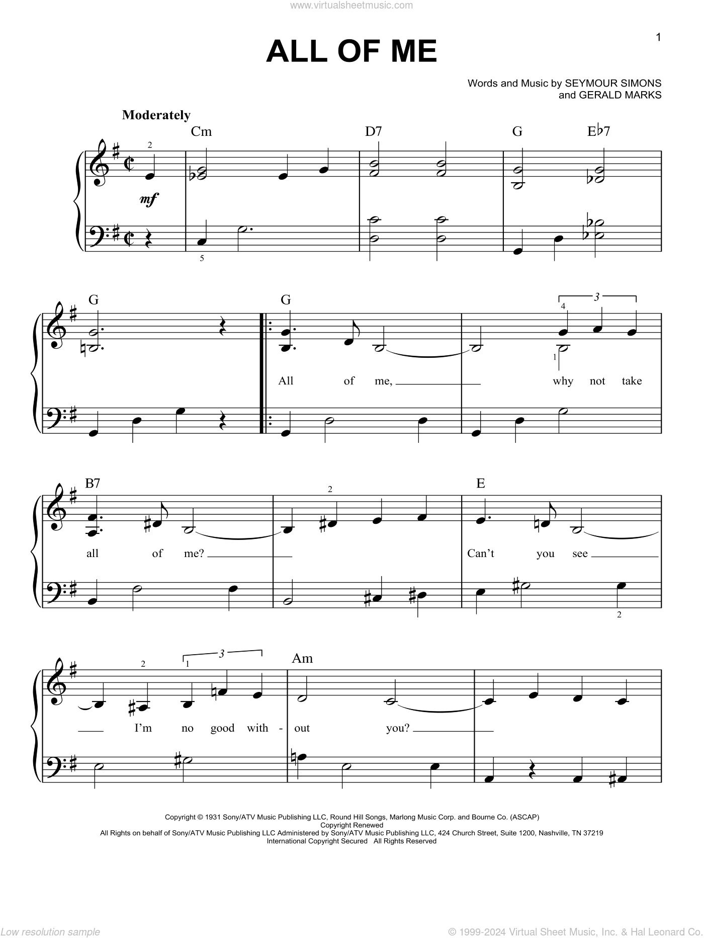 All Of Me Sheet Music easy For Piano Solo PDF interactive 