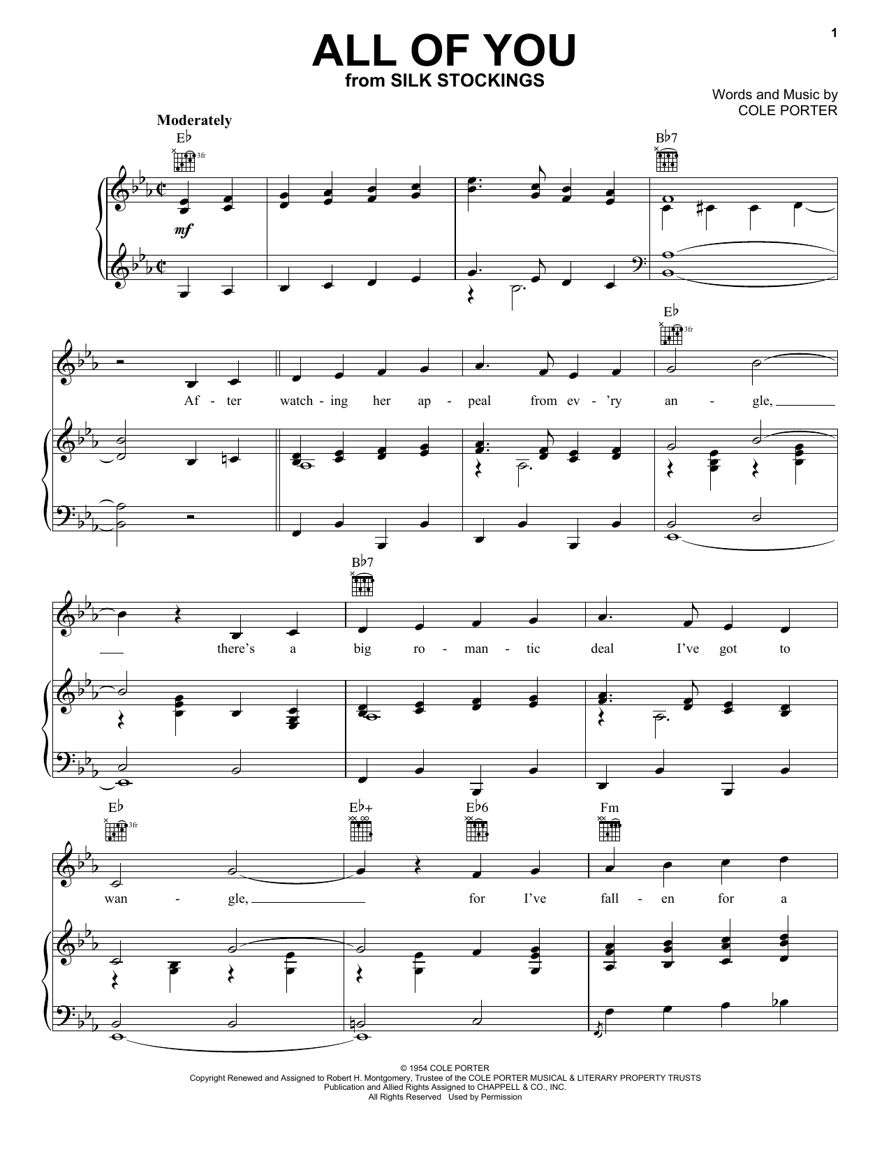 All Of You By Cole Porter Sheet Music For Piano Vocal Guitar Chords Right Hand Melody At Sheet Music Direct
