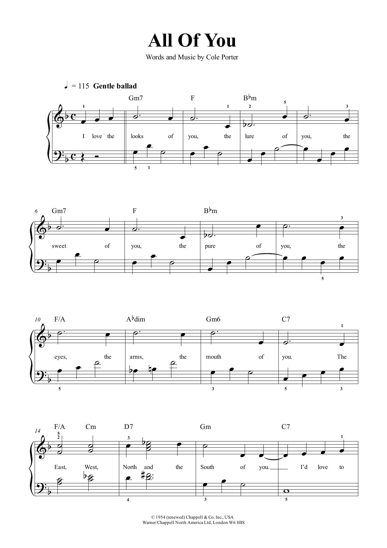 All Of You By Cole Porter Sheet Music For Piano Vocal Guitar Chords Right Hand Melody At Sheet Music Direct