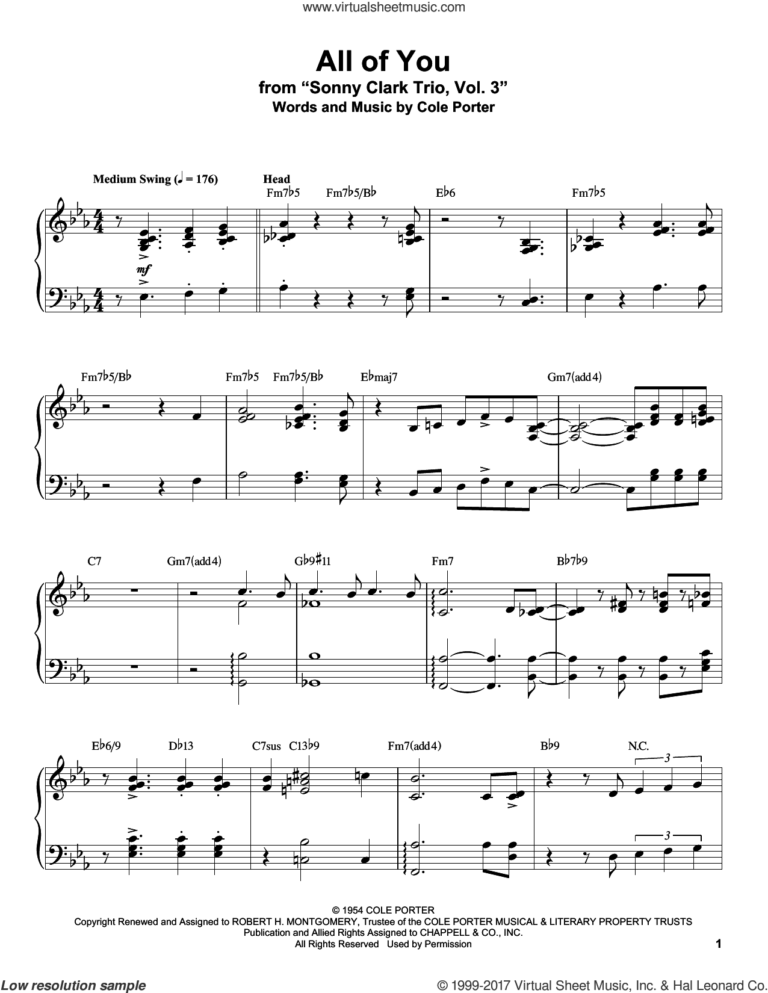 All Of You Sheet Music For Piano Solo transcription PDF 