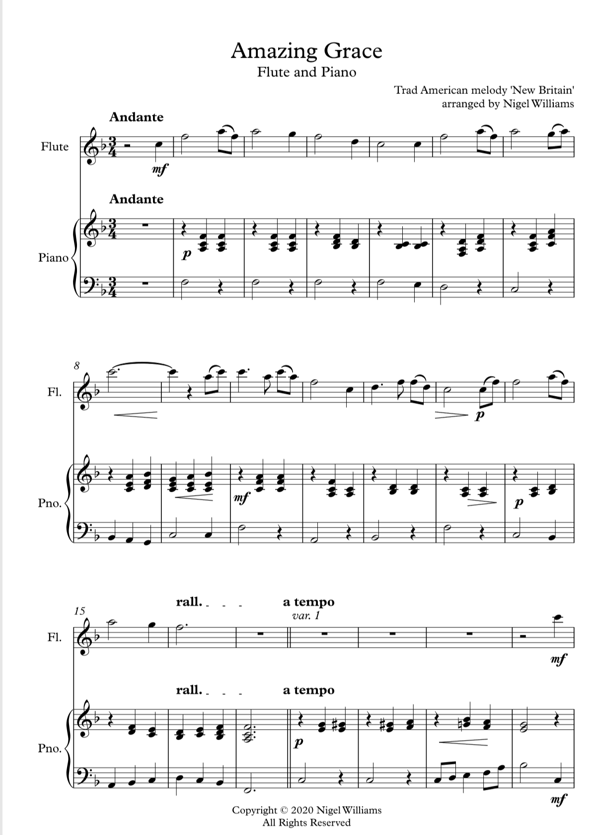 Amazing Grace For Flute And Piano Sheet Music Marketplace