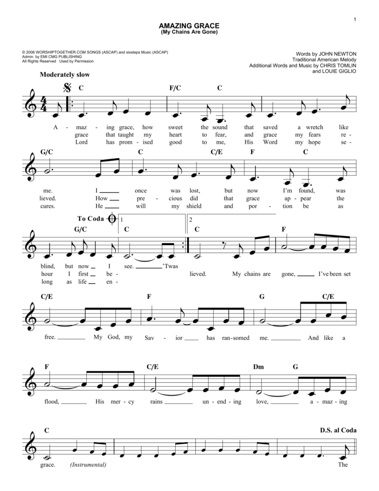 Amazing Grace My Chains Are Gone By Chris Tomlin Sheet Music For Easy Lead Sheet Fake Book At Sheet Music Direct