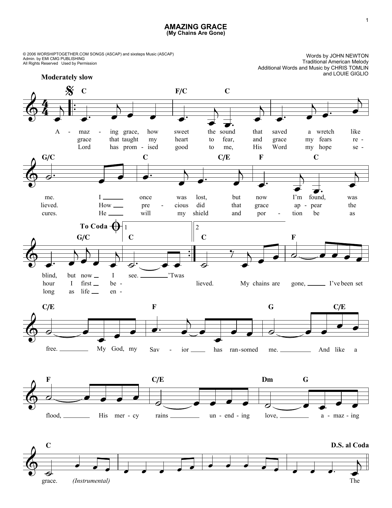 Amazing Grace My Chains Are Gone By Chris Tomlin Sheet Music For Easy Lead Sheet Fake Book At Sheet Music Direct Amazing Grace My Chains Are Gone By Chris Tomlin Sheet Music For Easy Lead Sheet Fake Book At Sheet Music Direct