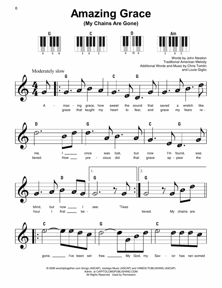 Amazing Grace My Chains Are Gone By Chris Tomlin Sheet Music For Super Easy Piano At Sheet Music Direct