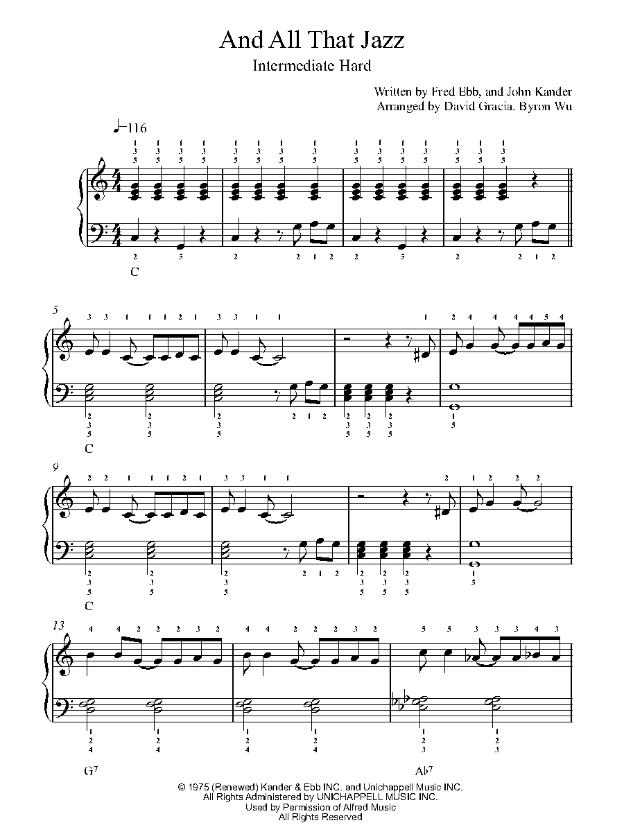 And All That Jazz By Chicago Sheet Music Lesson Intermediate Level