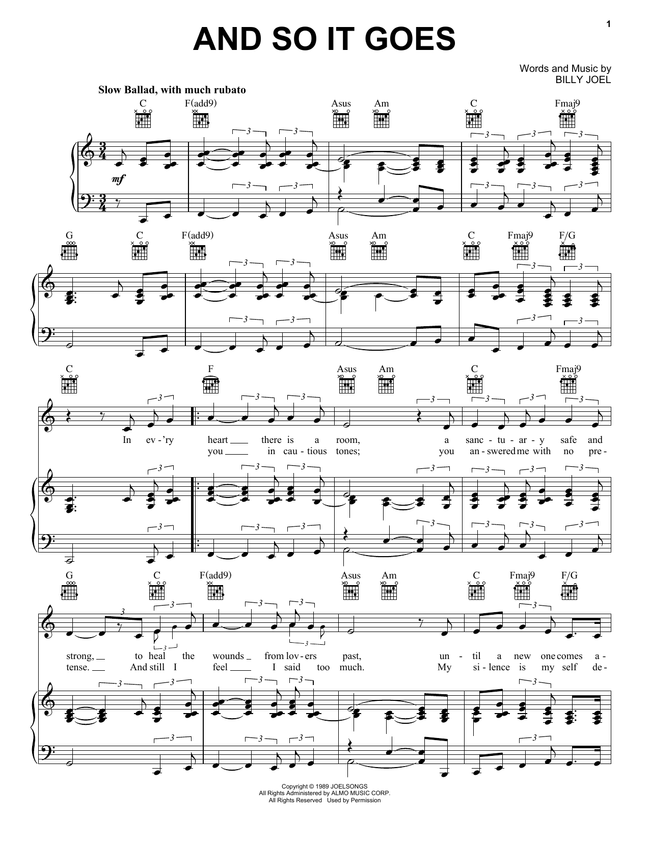 And So It Goes Sheet Music By Billy Joel For Piano Keyboard And Voice Noteflight