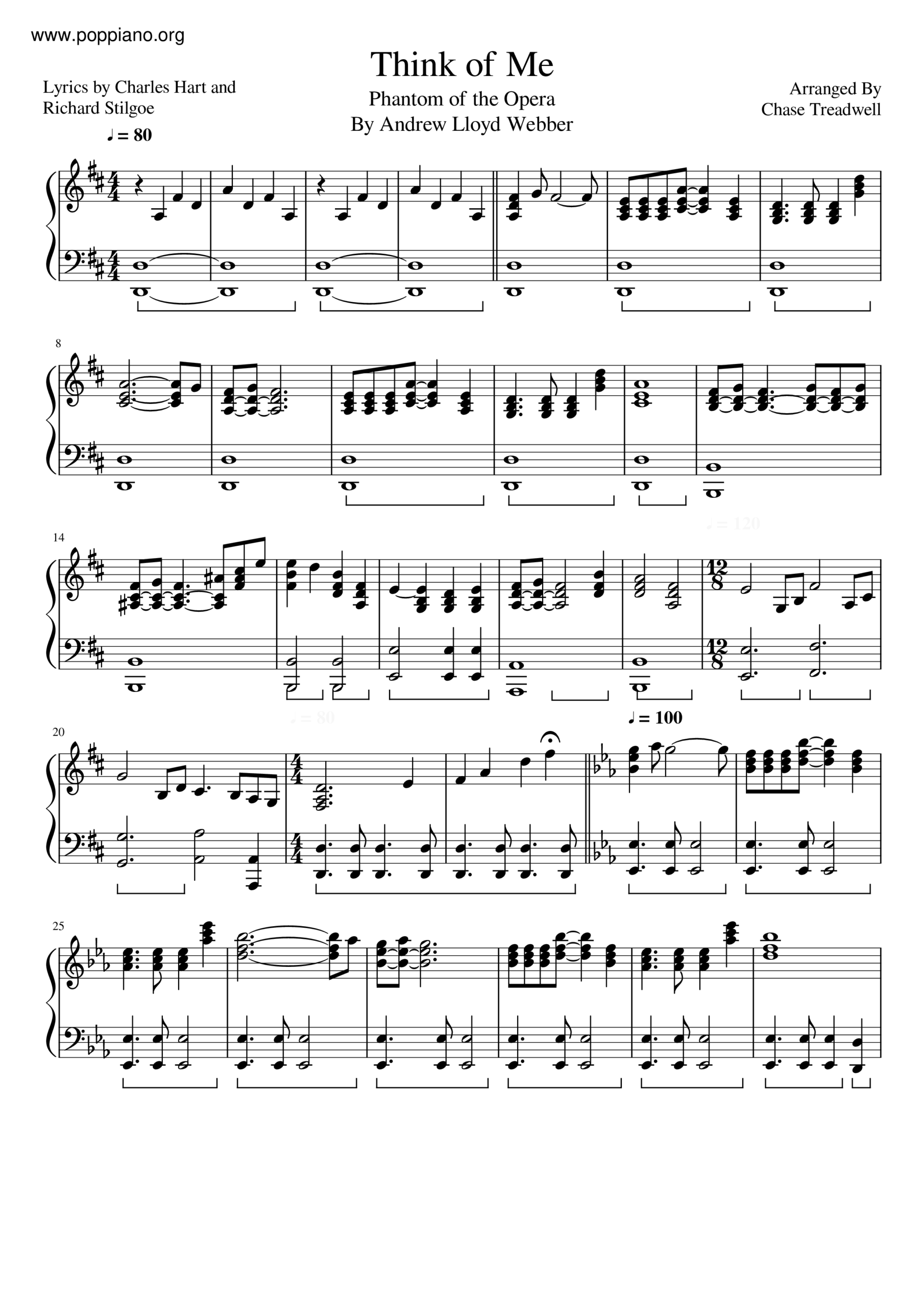  Andrew Lloyd Webber The Phantom Of The Opera Think Of Me Sheet Music Pdf Free Score Download 