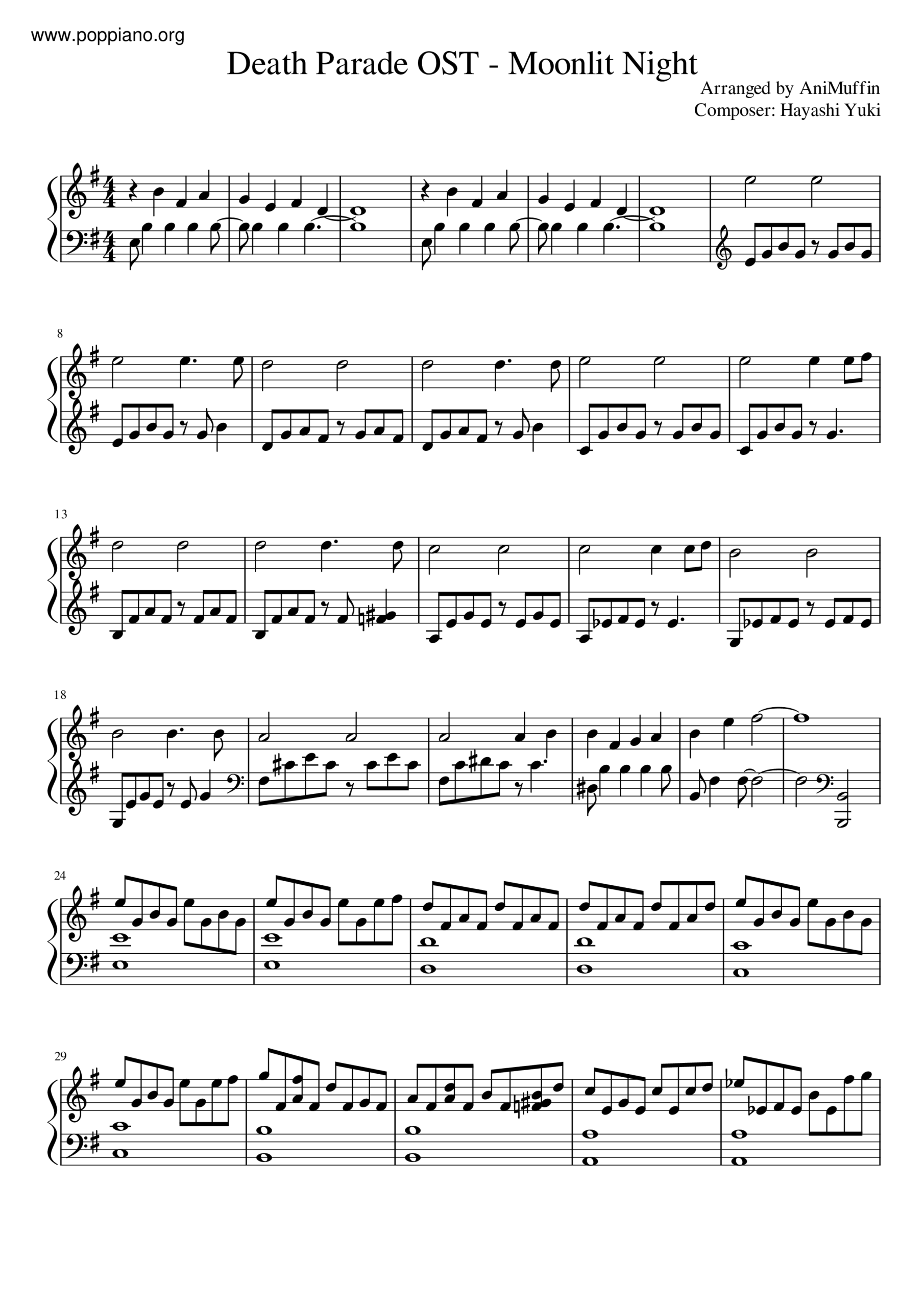  Anime Death Parade OST Moonlit Night Sheet Music Pdf Free Score Download 