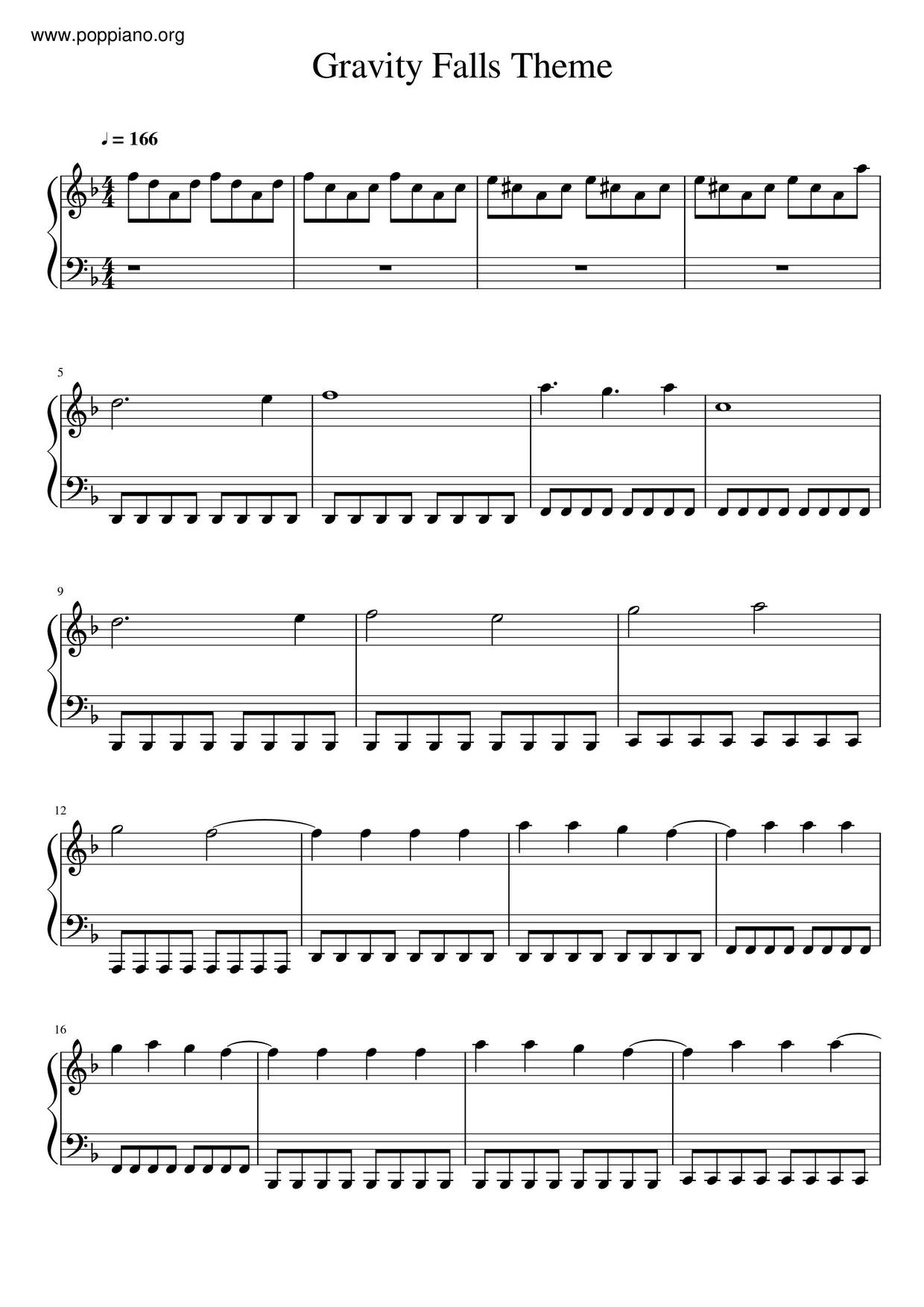  Anime Gravity Falls Theme Sheet Music Pdf Free Score Download 