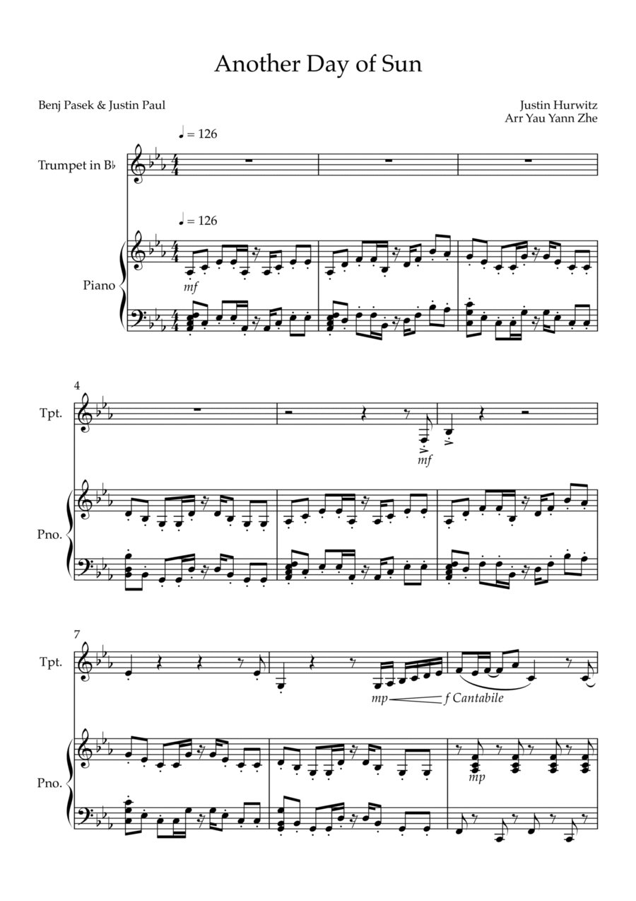 another day of sun sheet music piano
