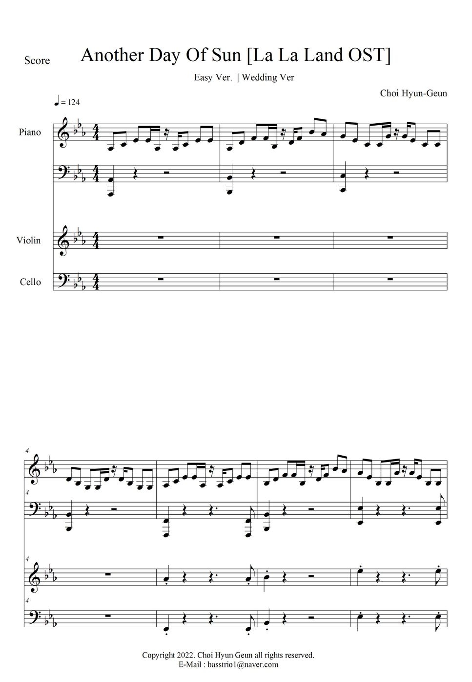 Another Day Of Sun Classic Piano Trio Easy Ver Another Day Of Sun 3 Sheet Music By Choi Hyun Geun Another Day Of Sun Classic Piano Trio Easy Ver Another Day Of Sun 3 Sheet Music By Choi Hyun Geun