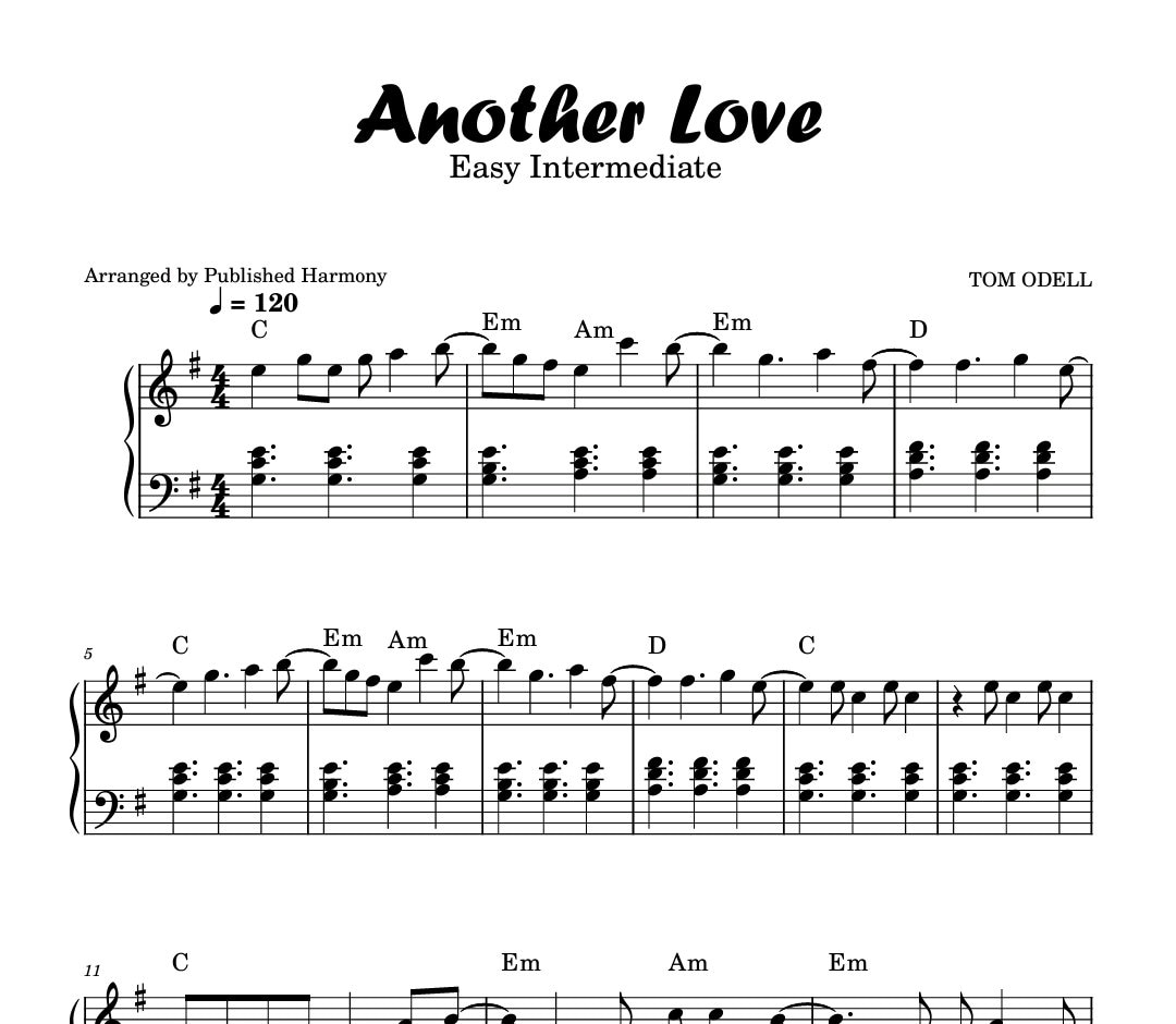 Another Love Tom Odell Easy Intermediate Piano Sheet Music Score Self Learning Series Etsy