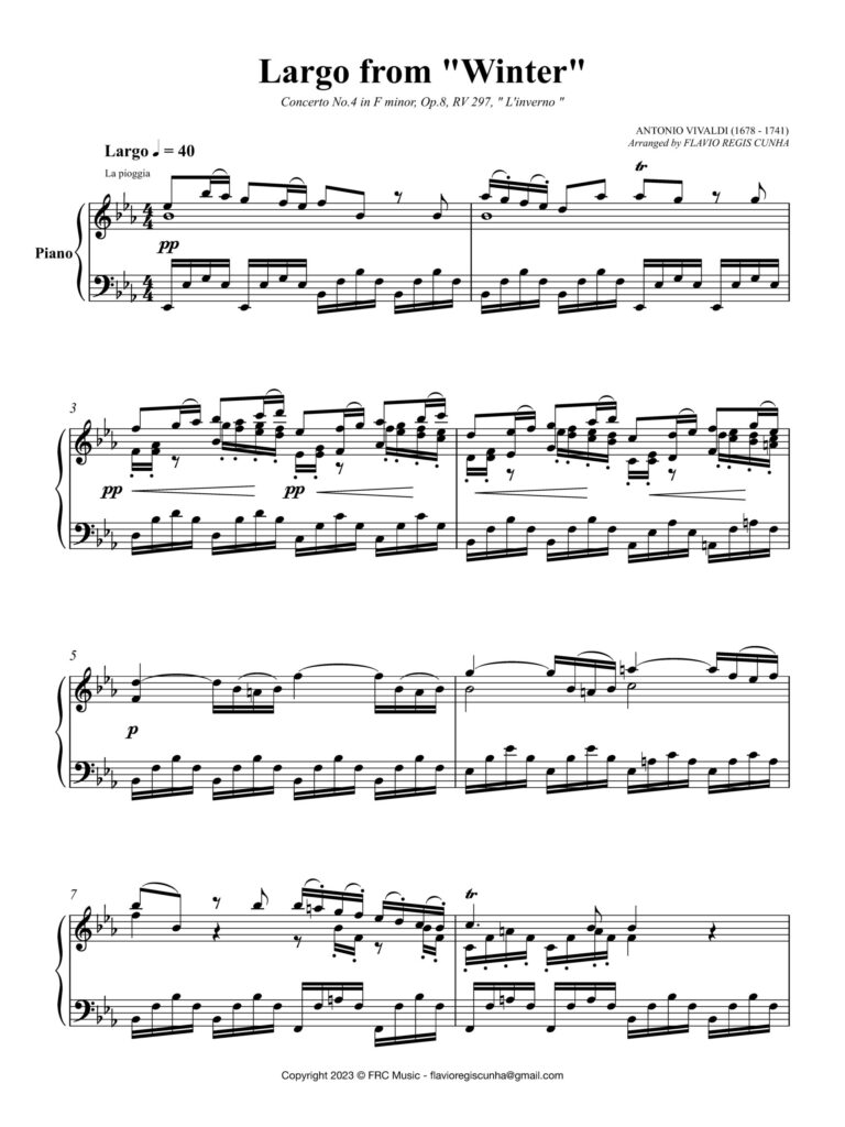 Antonio Vivaldi Largo From Winter Concerto No 4 In F Minor Op 8 RV 297 L Inverno for Piano Sheet Music Marketplace