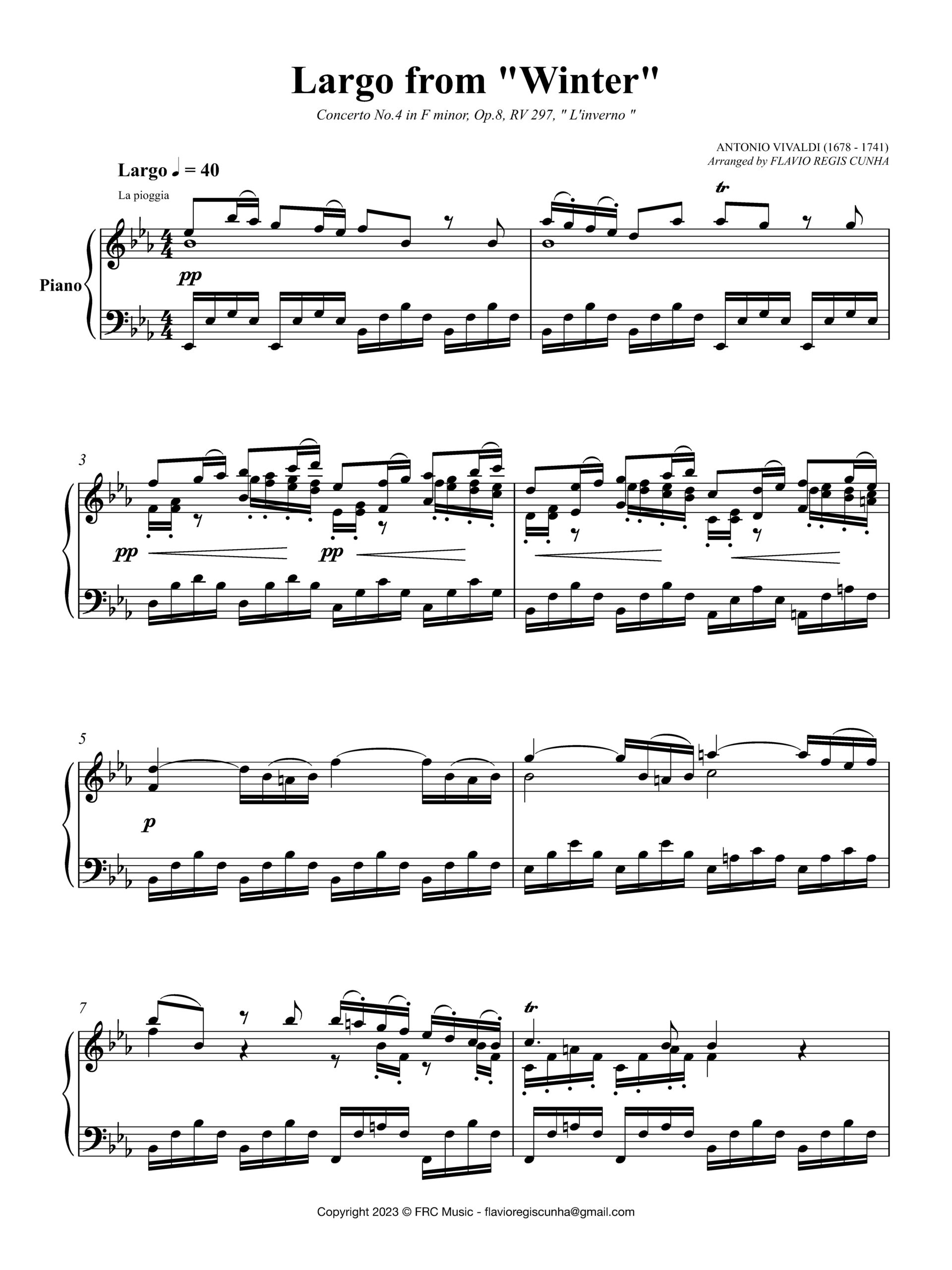 Antonio Vivaldi Largo From Winter Concerto No 4 In F Minor Op 8 RV 297 L Inverno for Piano Sheet Music Marketplace