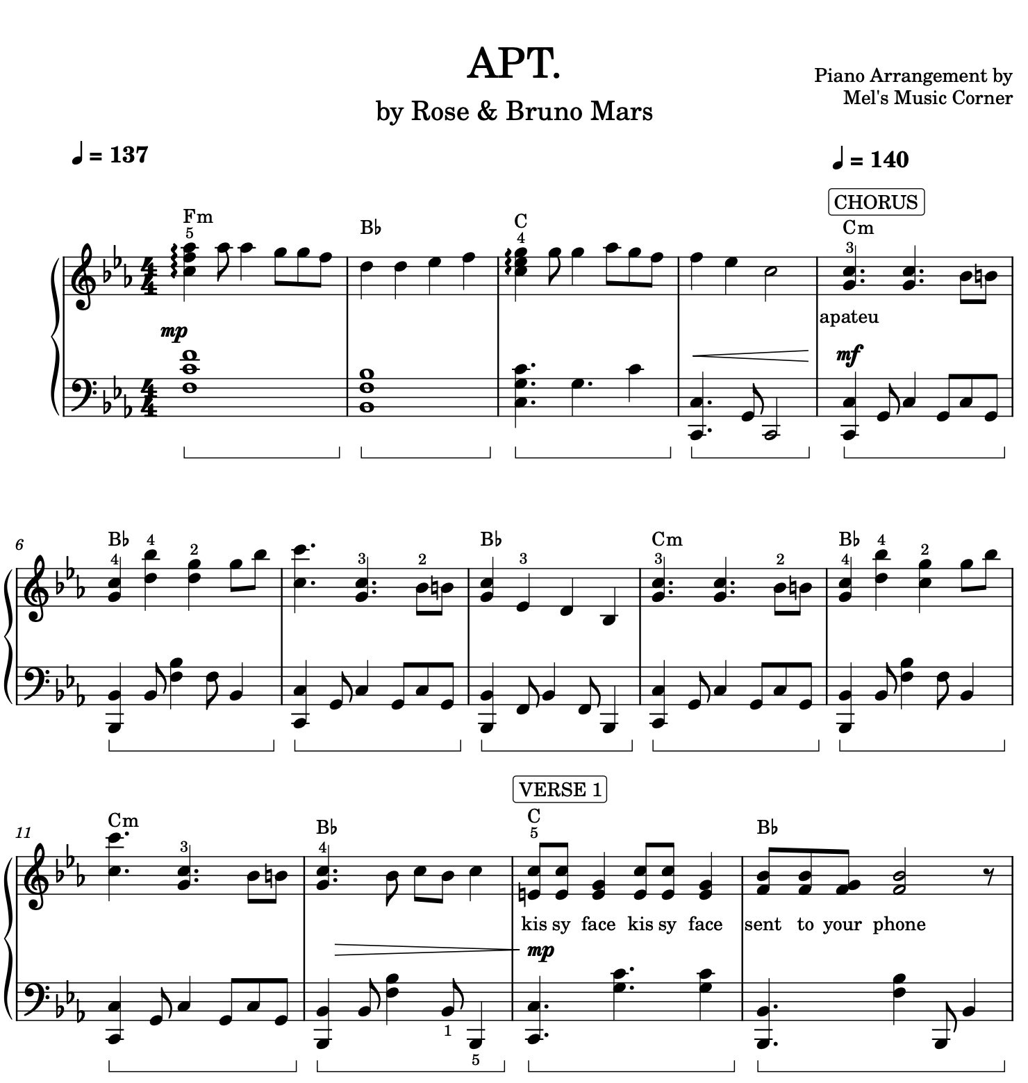 APT By Rose Bruno Mars PIANO SHEET MUSIC Or MIDI Payhip