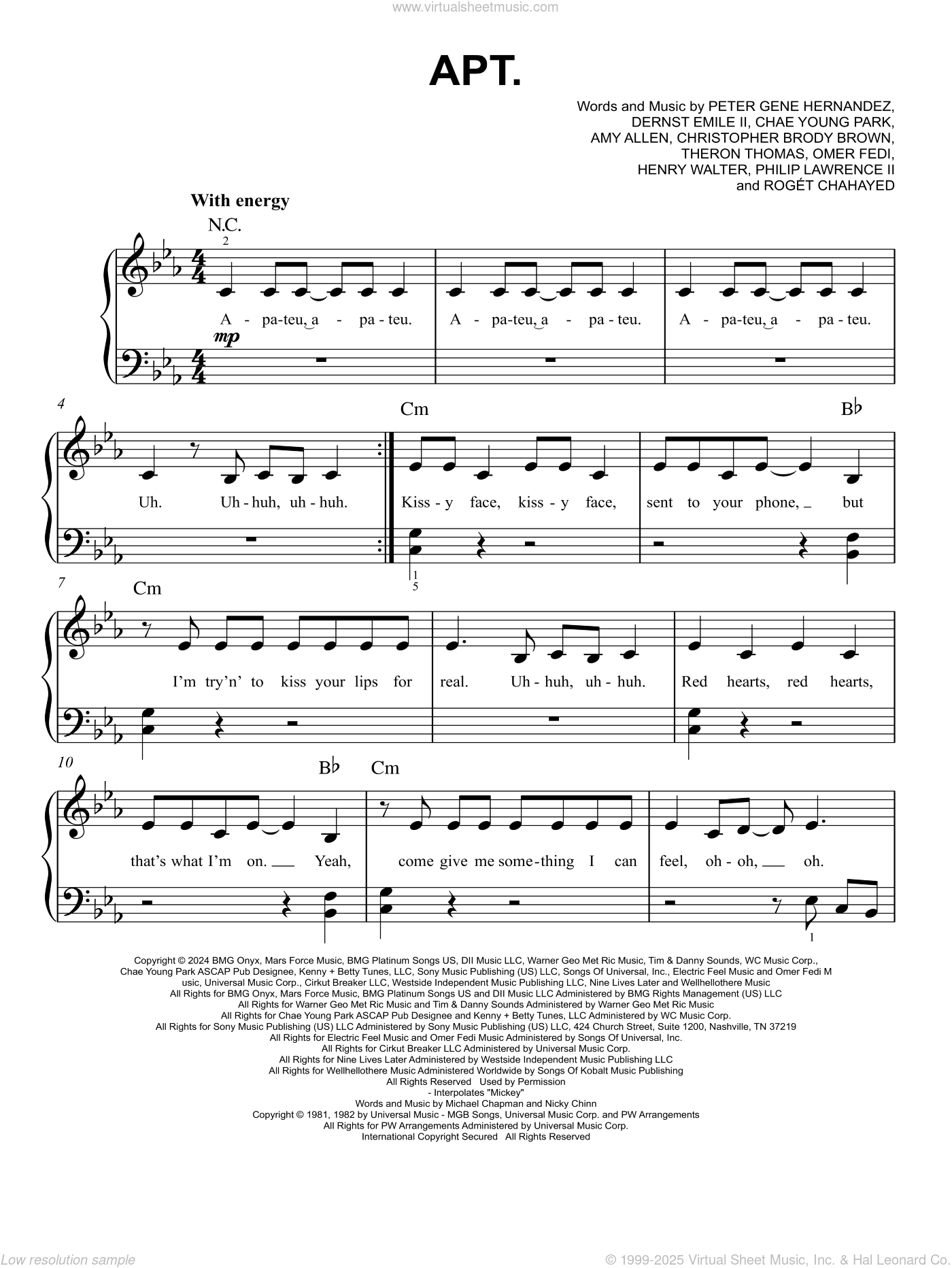 APT easy Sheet Music For Piano Solo PDF interactive 
