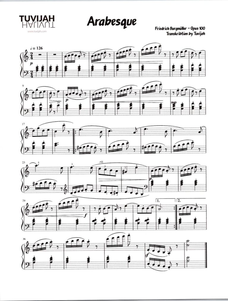 Arabesque By Burgmuller Opus 100 Digital Sheet Music Key Of A Minor Etsy Hong Kong