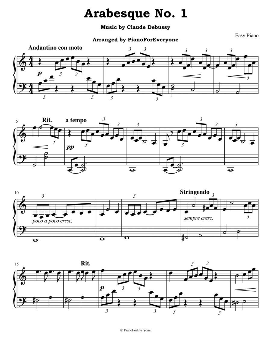 Arabesque No 1 Debussy Easy Piano By Claude Debussy Easy Piano Piano Solo Digital Sheet Music Sheet Music Plus