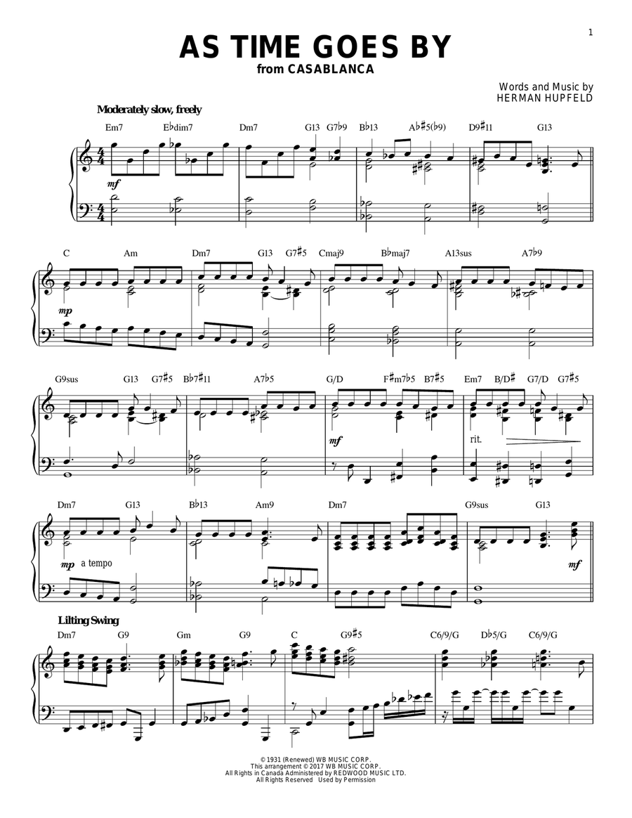 As Time Goes By Jazz Version By Johnny Nash Piano Solo Digital Sheet Music Sheet Music Plus