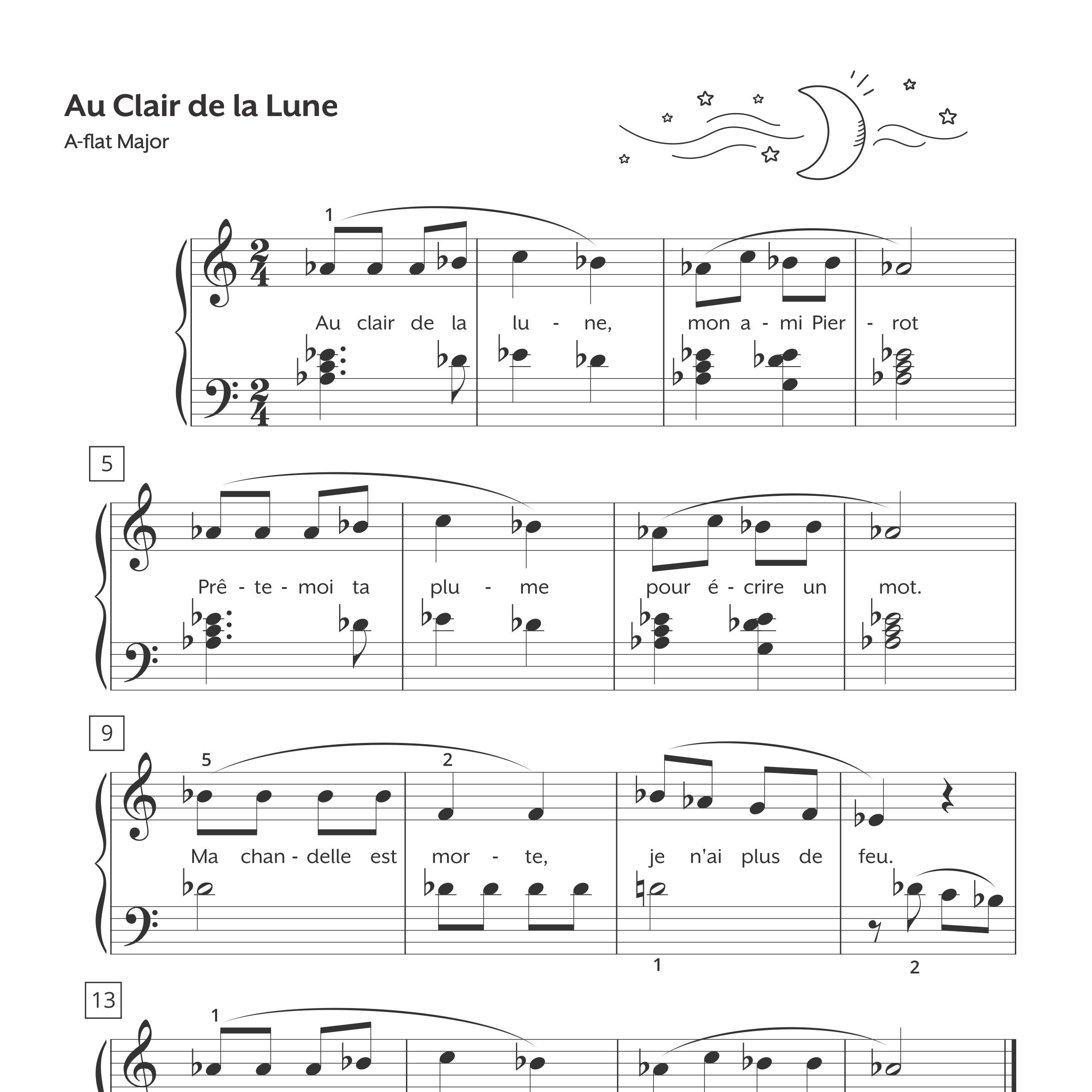 Au Clair De La Lune Piano Sheet Music PDF Easy Level Au Clair De La Lune Piano Sheet Music PDF Easy Level