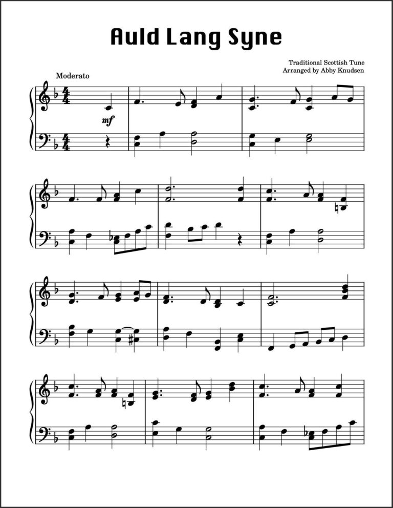 Auld Lang Syne Easy intermediate Piano Sheet Music Printable PDF Etsy Sweden