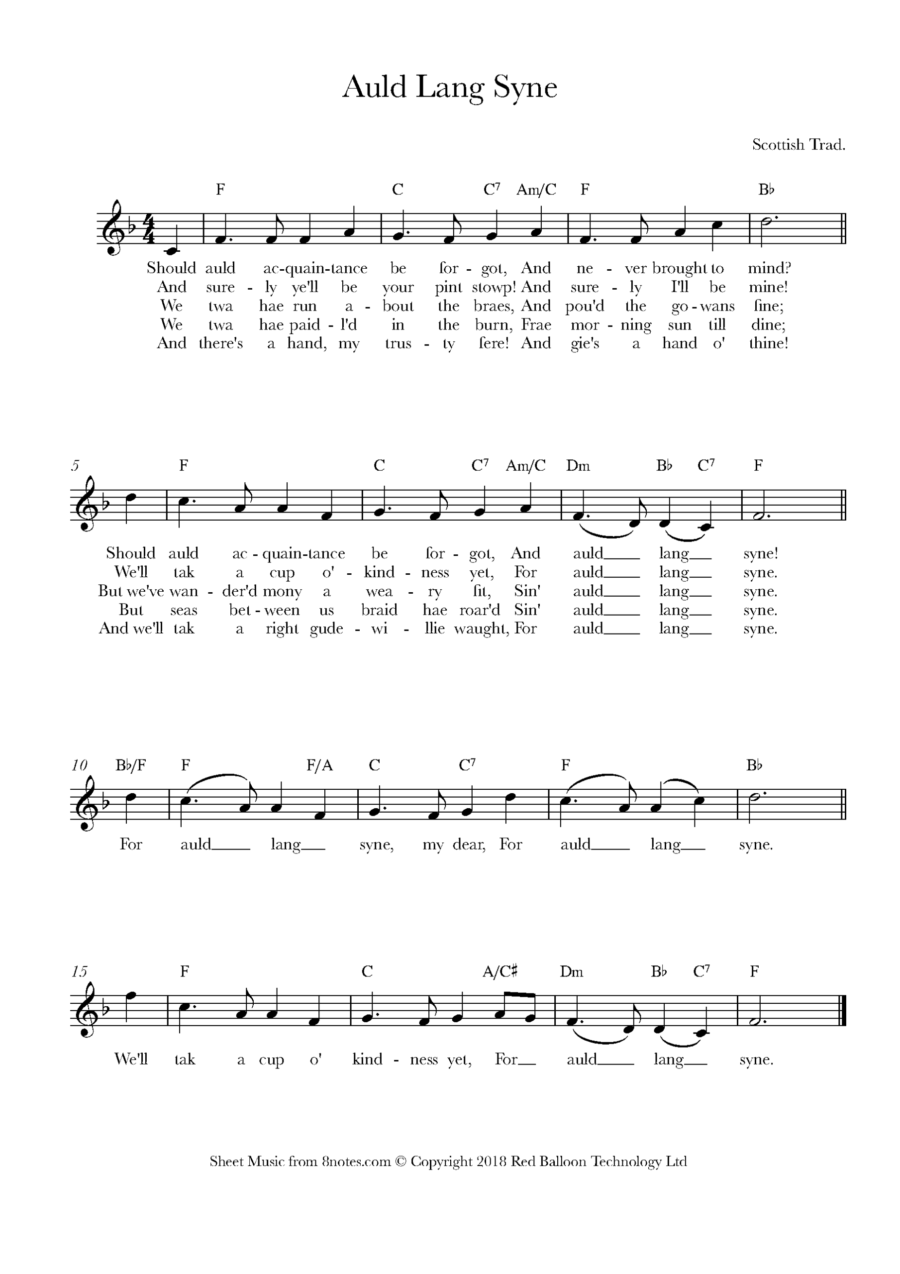 Auld Lang Syne For Keyboard Free Sheet Music For Keyboard 8notes Auld Lang Syne For Keyboard Free Sheet Music For Keyboard 8notes