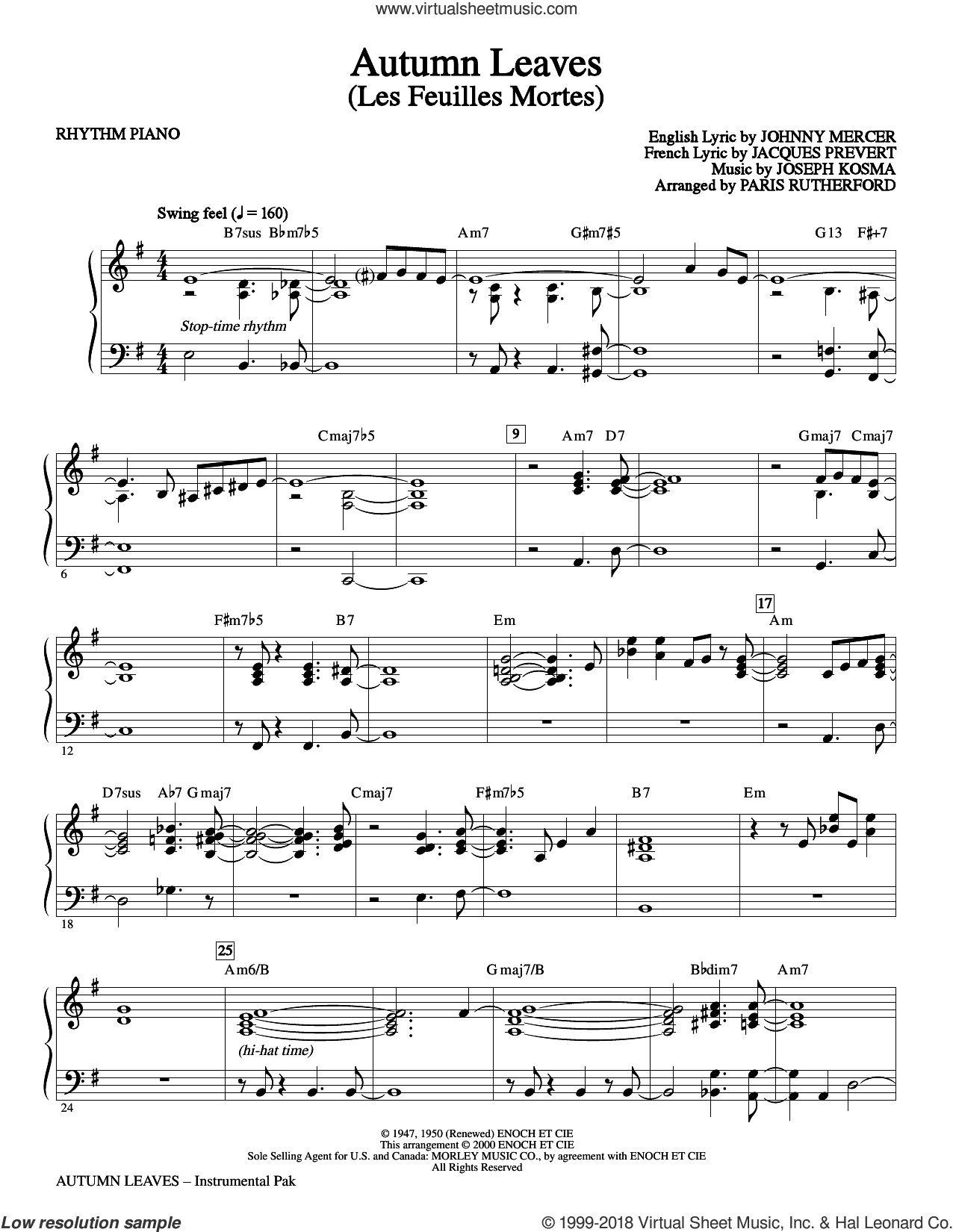 Autumn Leaves complete Set Of Parts Sheet Music For Orchestra band Rhythm 